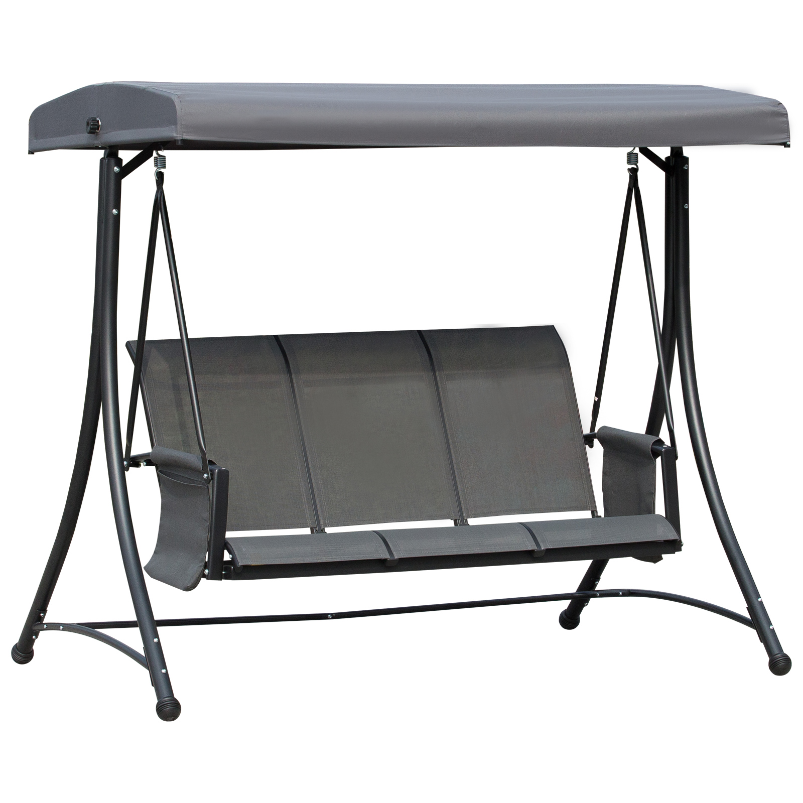 Outsunny Hollywoodschaukel mit Seitentasche, 3-Sitzer Gartenschaukel mit verstellbarem Sonnendach, Schaukelbank belast bis 300kg, für Garten, Terrasse, 196 x 128 x 172 cm, Dunkelgrau
