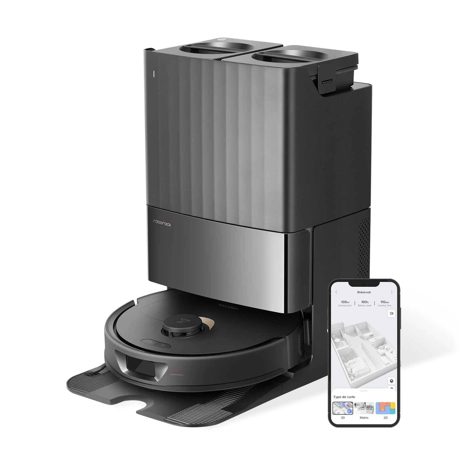 roborock Qrevo Saugroboter mit Wischfunktion, 5500Pa Saugkraft, 3D-Kartierung, Doppeldrehmopps Wischroboter automatische Wasser-Befüllung, Entleerung, Staubbeutel-Entleerung, Reinigung(Weiß)