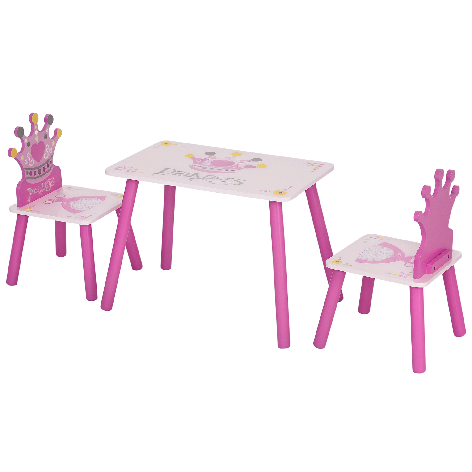 HOMCOM 3-tlg. Kindersitzgruppe mit 1 Kindertisch 2 Stühle Sitzgruppe Kinder Kindermöbel für Kleinkind Mädchen Junge Kiefer+MDF Rosa  55 x 34 x 42 cm