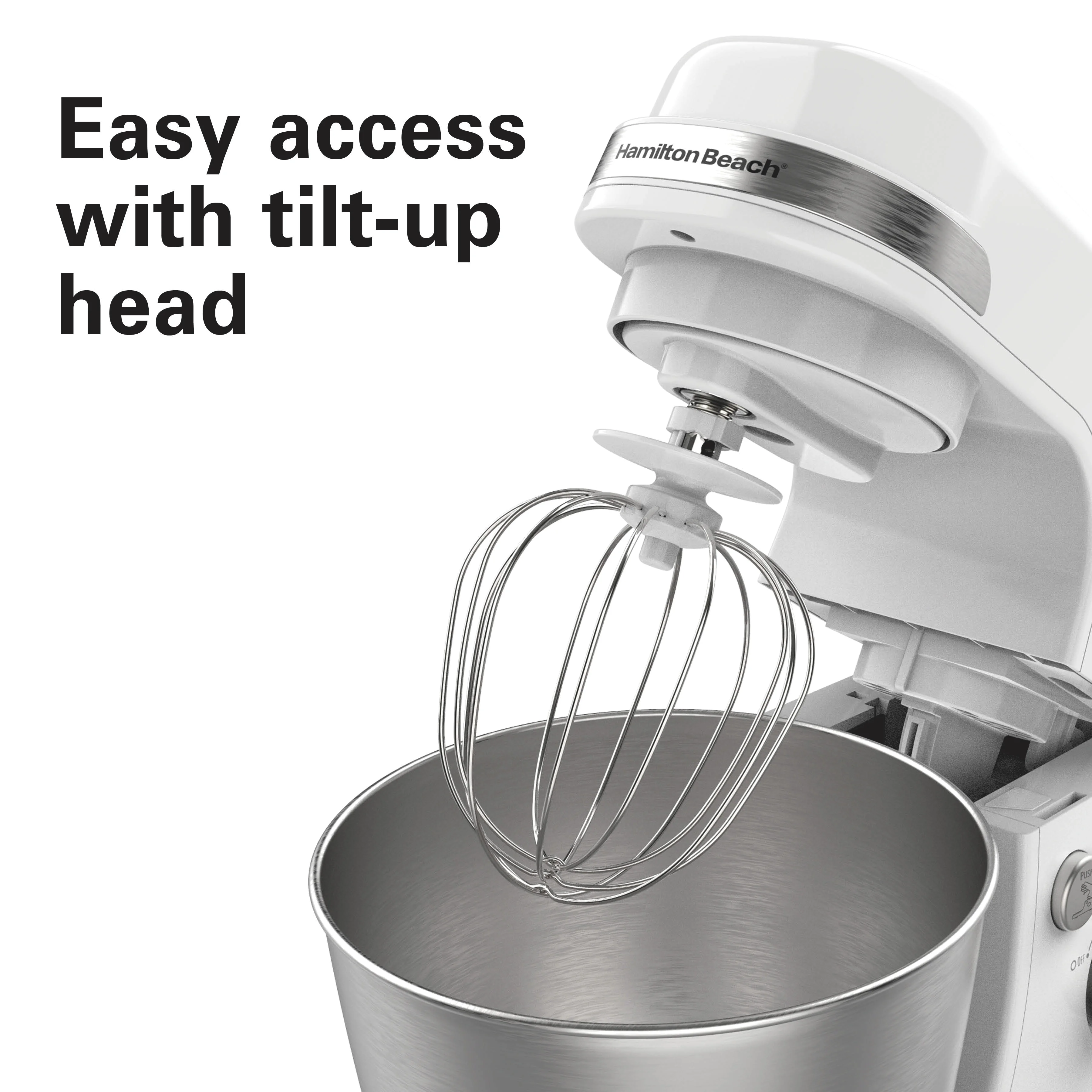 Hamilton Beach 4 Quart Stand Mixer for Kitchen, 7 Speeds, Tilt-Head, Dough Hook, Whisk & Flat Beater, White