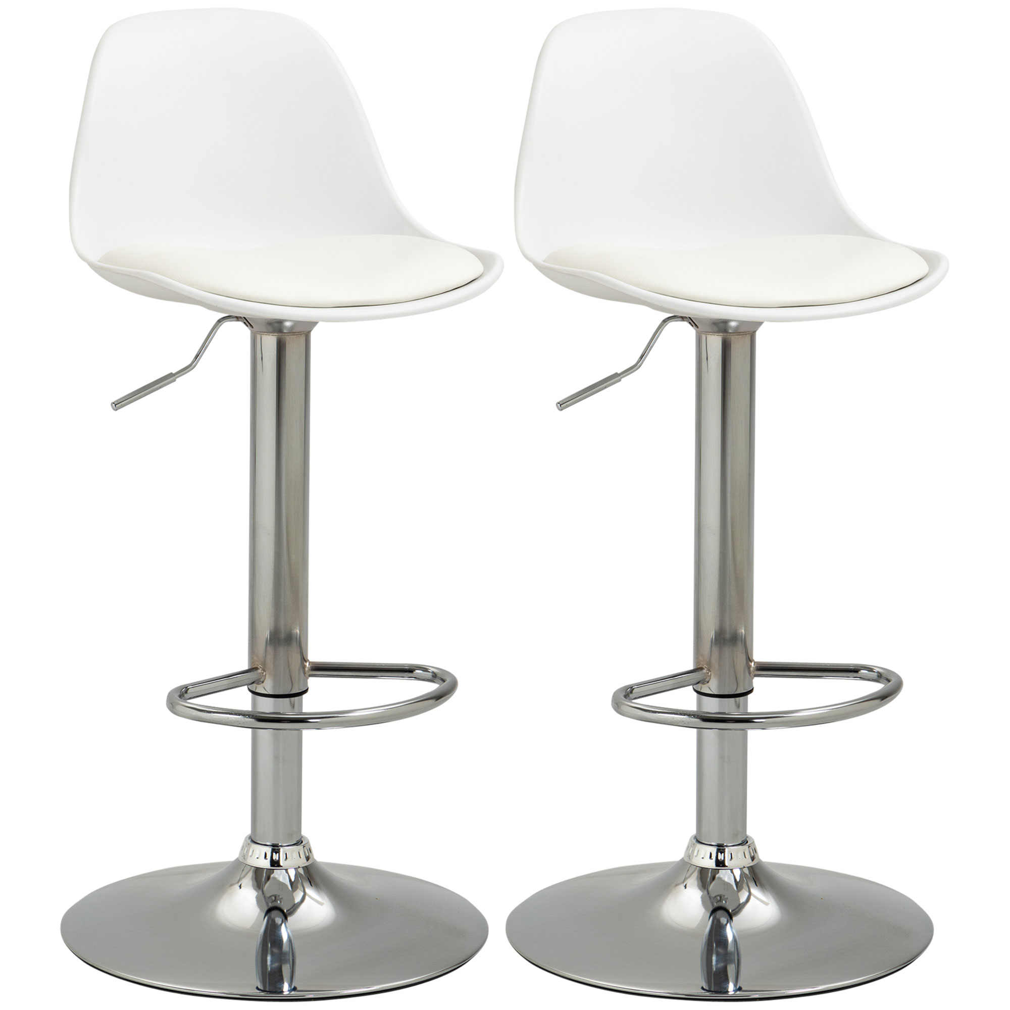 HOMCOM 2er-Set Barhocker, Barstühle, Drehstühle mit Lehne, höhenverstellbar, bis 120 kg belastbar, 38 x 42 x 82-104 cm, Weiß