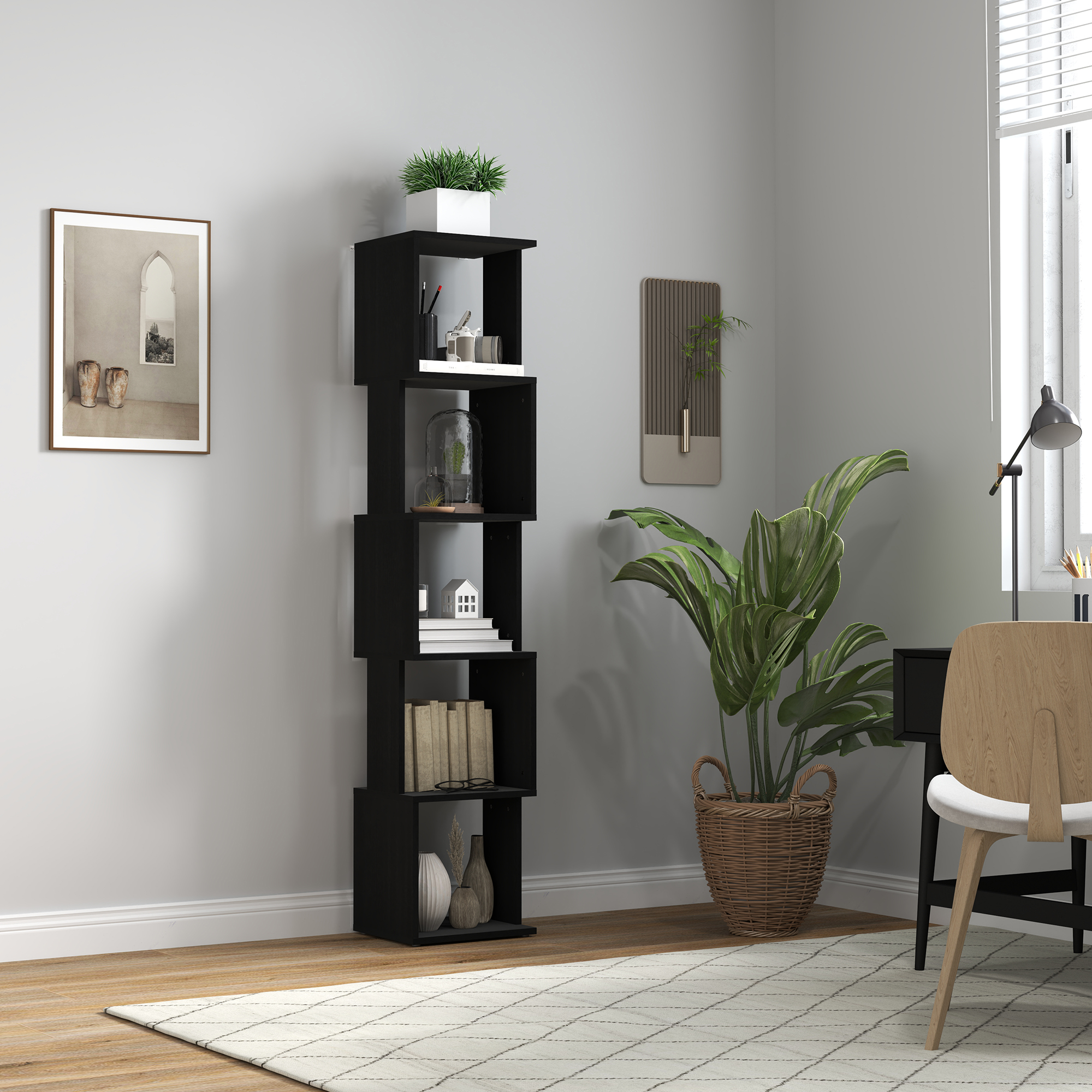 HOMCOM Moderne Design-Bibliothekregal mit 5 Ebenen - Praktische Aufbewahrung für Zuhause oder Büro, Schwarz