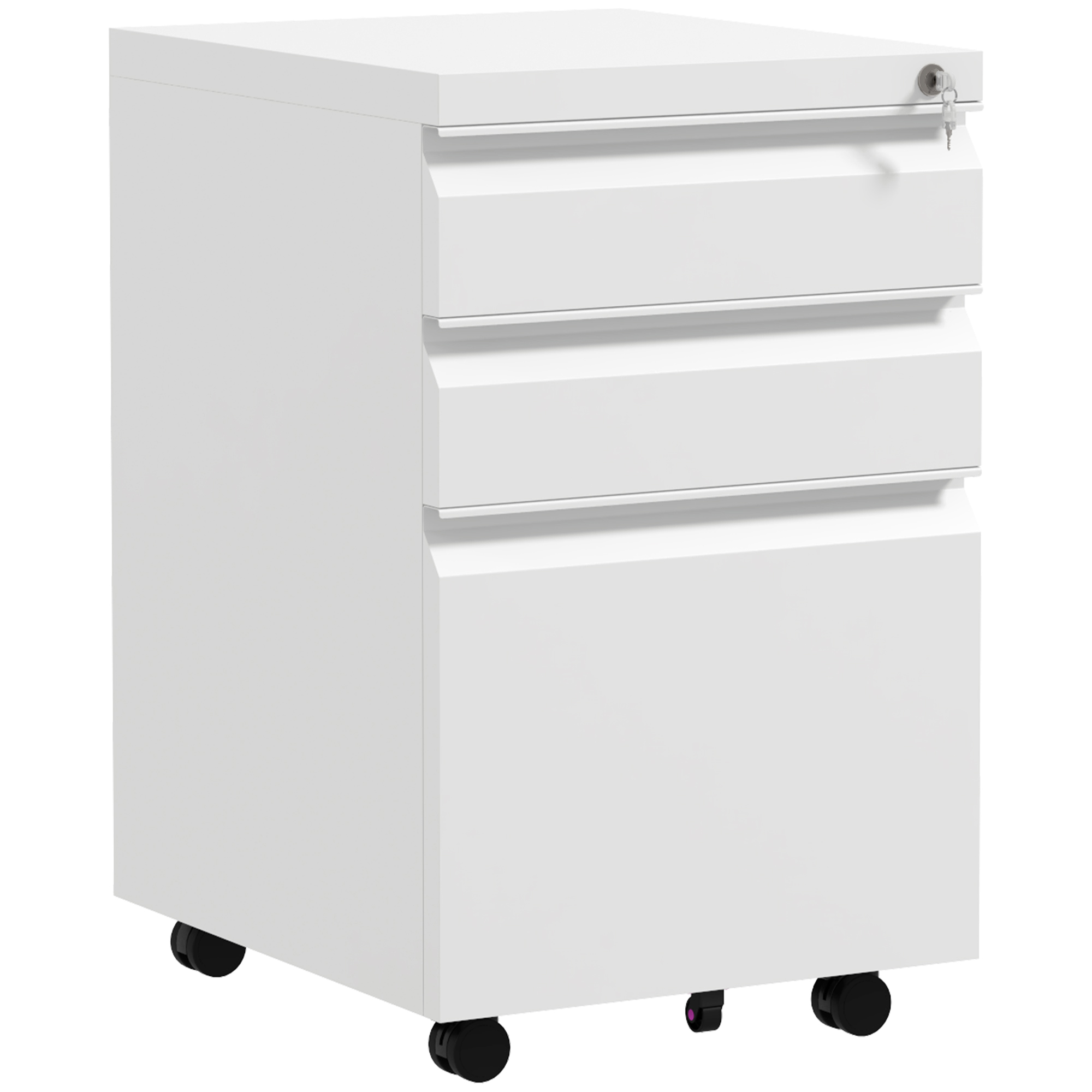 Vinsetto Büroschrank mit 3 Schubladen, verstellbarem Riegel und Fach, aus Stahl, 37x43,5x60 cm, Weiß