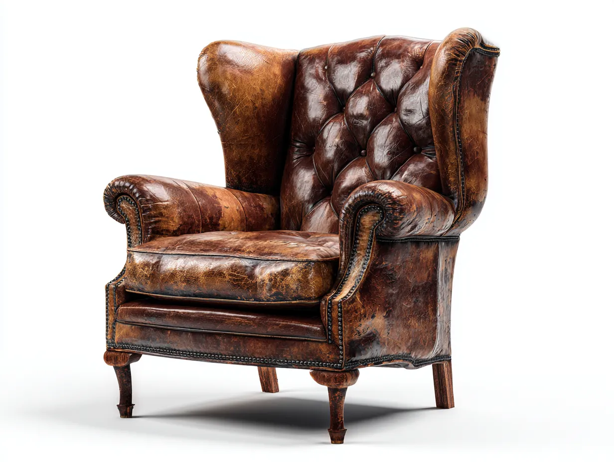 Ledersessel-Echtleder-Holz-105x92x113 cm-Braun-Vintage