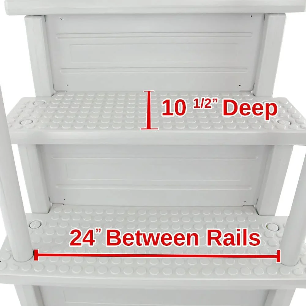 Non-slip entry steps for pools | Grey | For above-ground pools | Can be installed on terraces with a height of 122 to 137 cm | Load capacity up to 136 kg