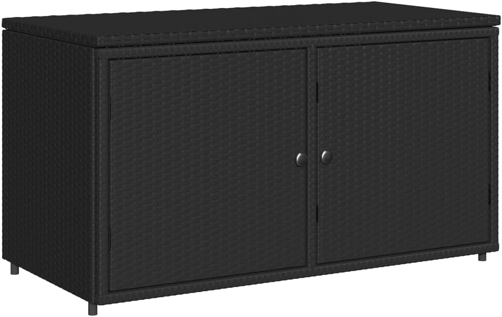 Lechnical Garden Storage Cabinet Black 110 x 55 x 60.5 cm Polyrattan, Outdoor Wardrobe (SPU:365567)