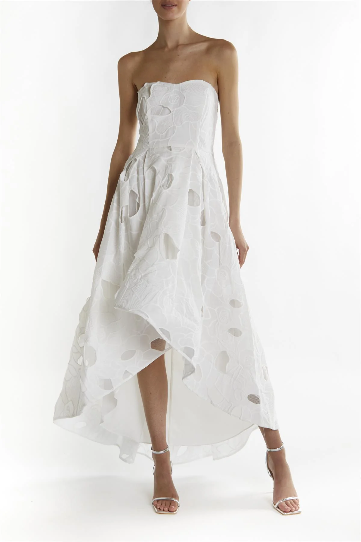 Kaia White Bandeau Hi-Lo Midi Dress
