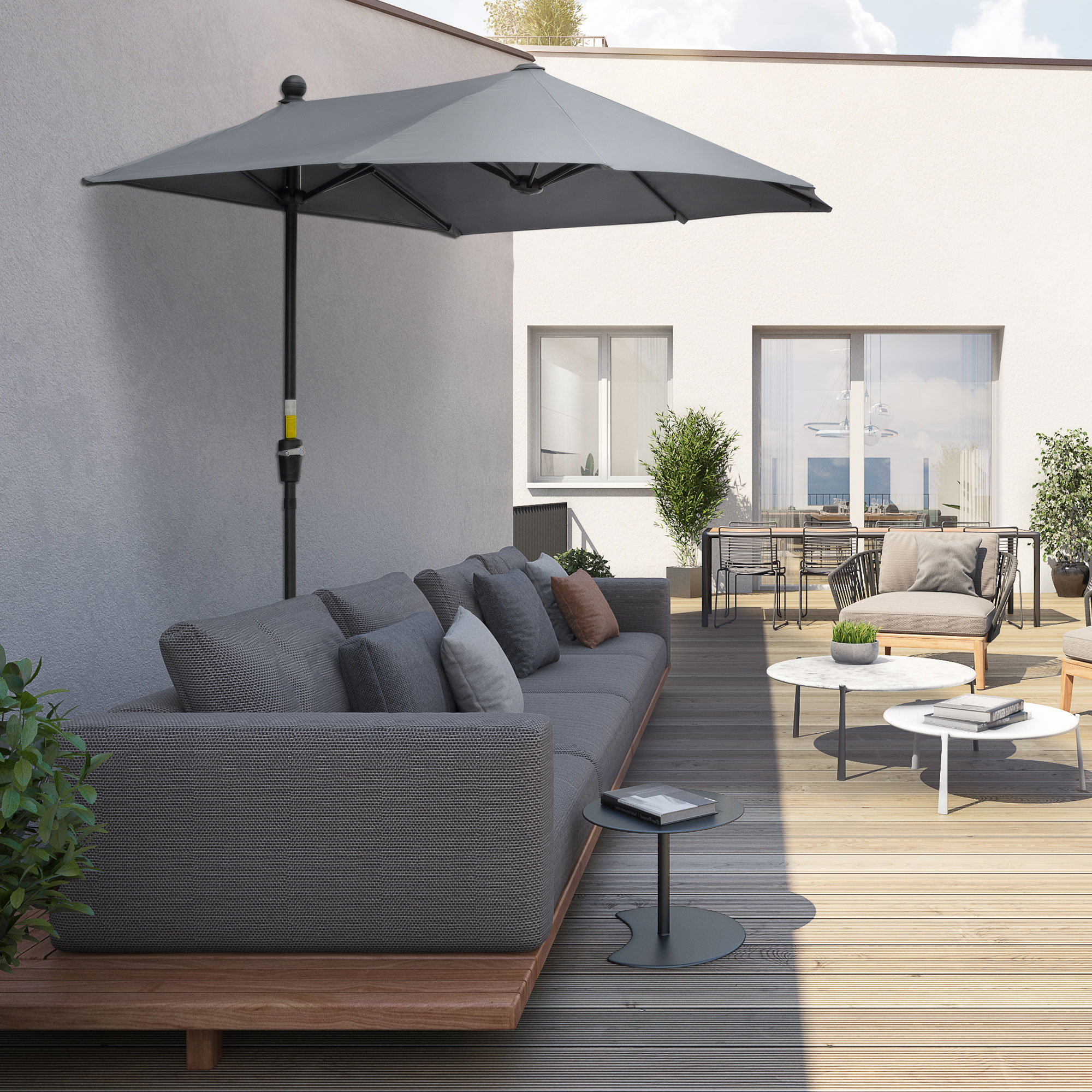 2 x 2 m parasol halfronde balkonparasol met beugel waterdicht voor tuinterras binnenplaats 100% polyester donkergrijs