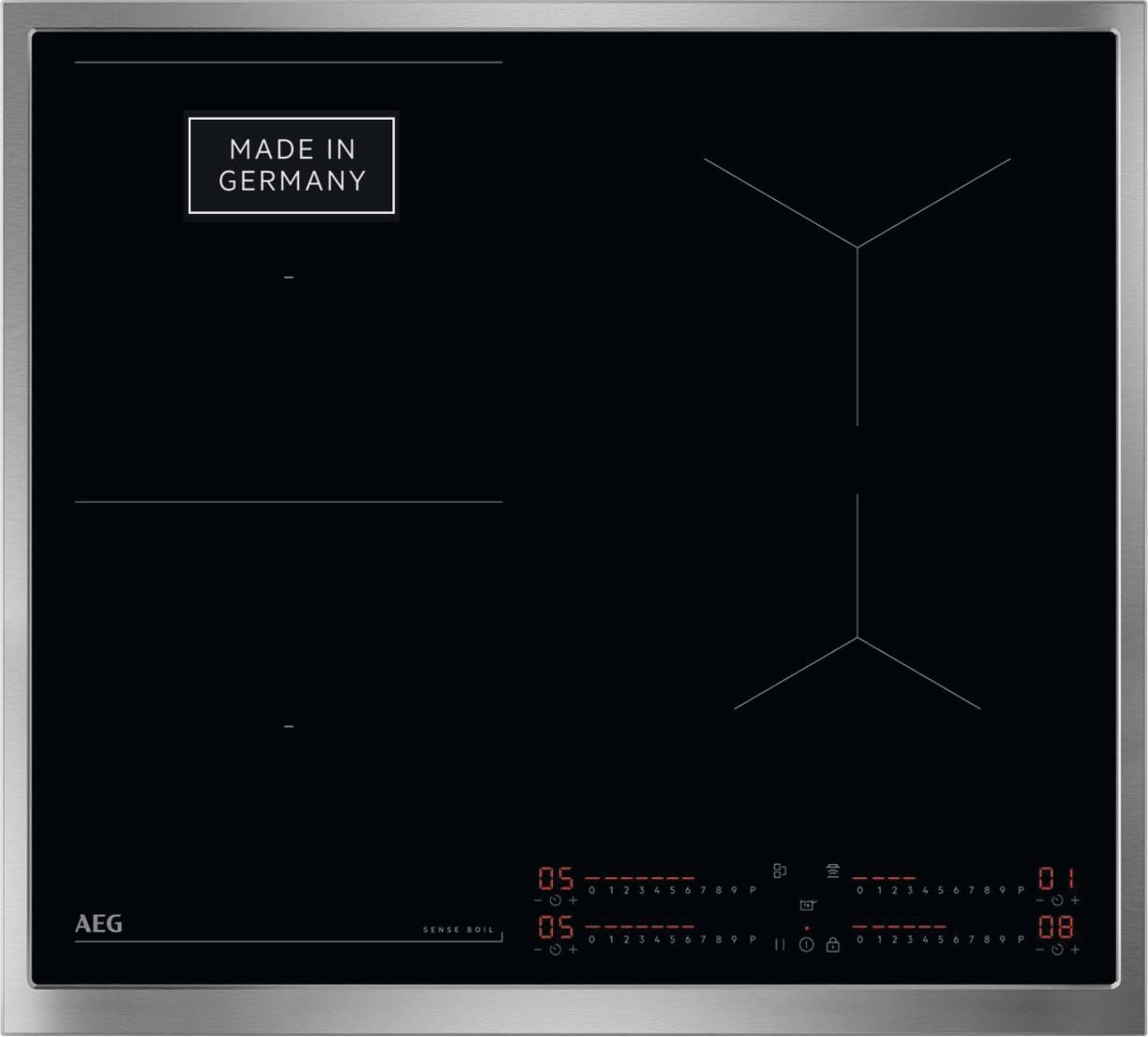 AEG Induktionskochfeld autark 80cm mit Dunstabzug / Made in Germany / 4 Flex-Kochzonen mit Bridge (Kombination 2er Zonen) / Auto-Funktion des Dunstabzugs / Aktivkohlefilter / COLI84COXB