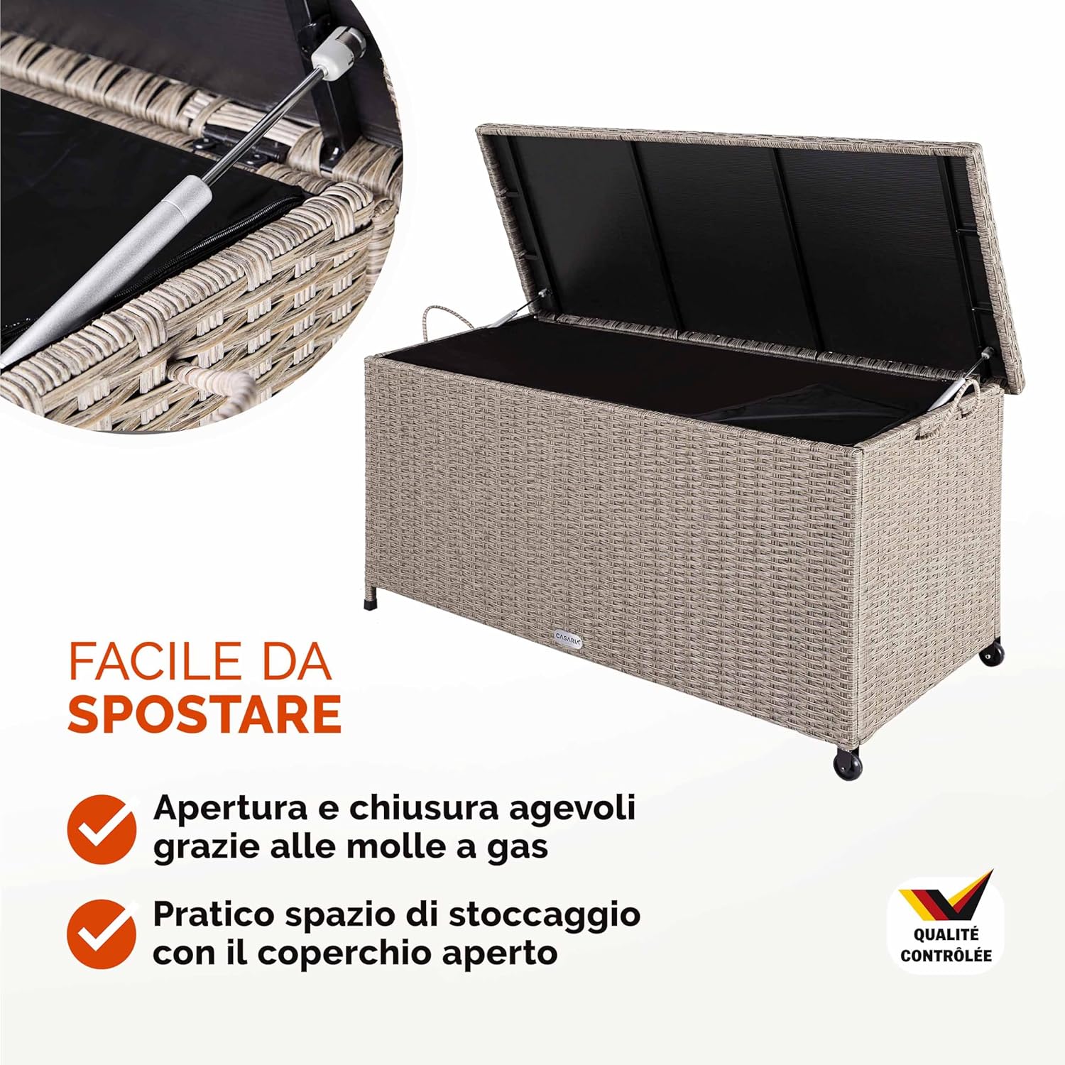 Casaria® Baule Giardino XXL 117x53x60cm Ruote 270L Salvaspazio Impermeabile Resistente Cassettone Contenitore Esterno