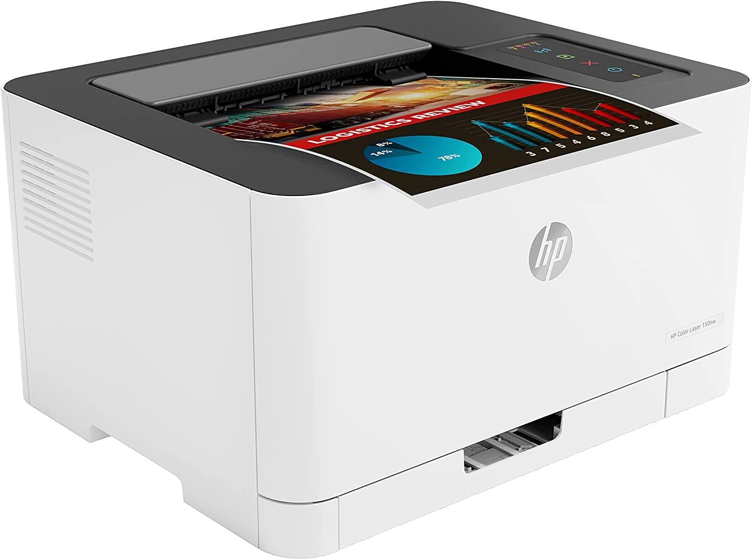 Color LaserJet 150nw 4ZB95A, Stampante a Singola Funzione A4, Stampa Fronte e Retro Manuale a colori, 18 ppm, USB, Wi-Fi, Ethernet, Schermo LCD a icone con tastierino, Bianca