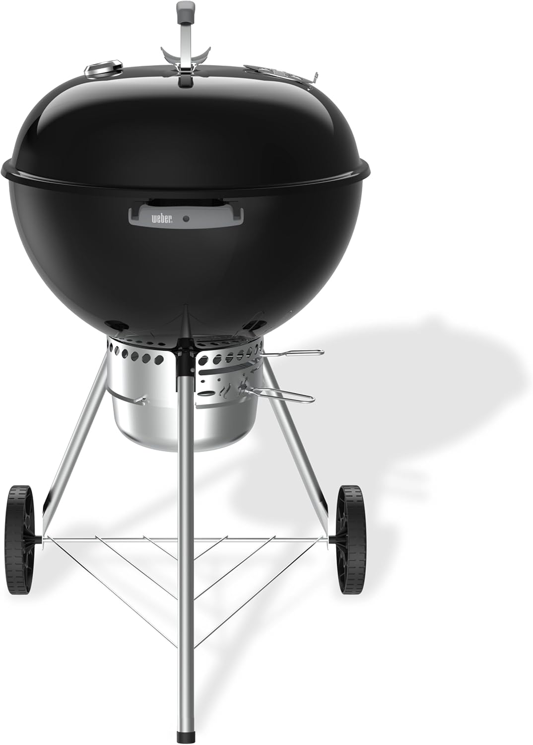 Weber Original Kettle Premium Holzkohlegrill/Porzellanemaillierter Deckel und Kessel, 57 cm Grillfläche, One-Touch-Reinigungssystem, Deckelthermometer, Dreibein-Ständer und Räder, Schwarz