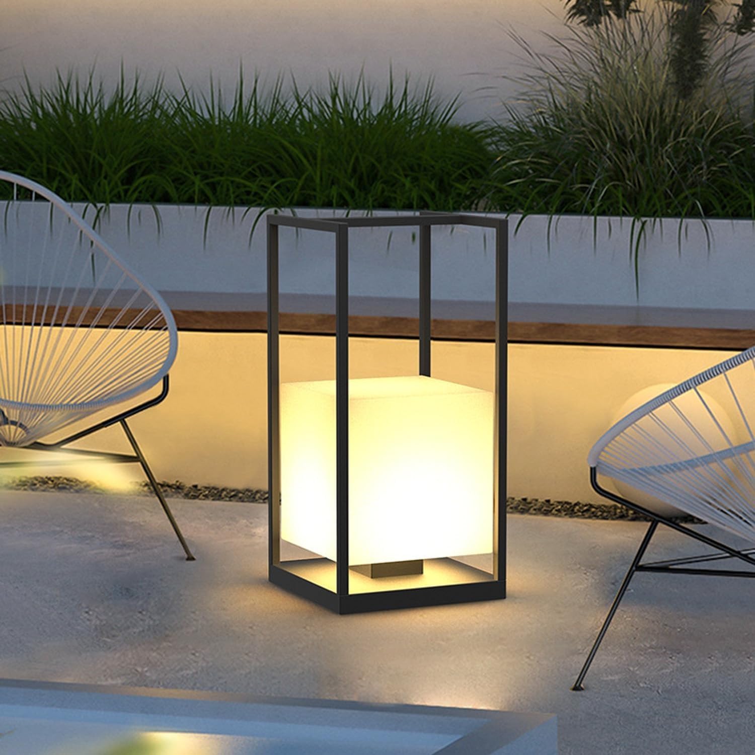 IP65 wasserdichte und verdrahtete Außenlaterne, 3000 K, warmweiß, Gartenlichter, modernes tragbares Standlicht für Hof, Veranda und Wegbeleuchtung (25 cm)
