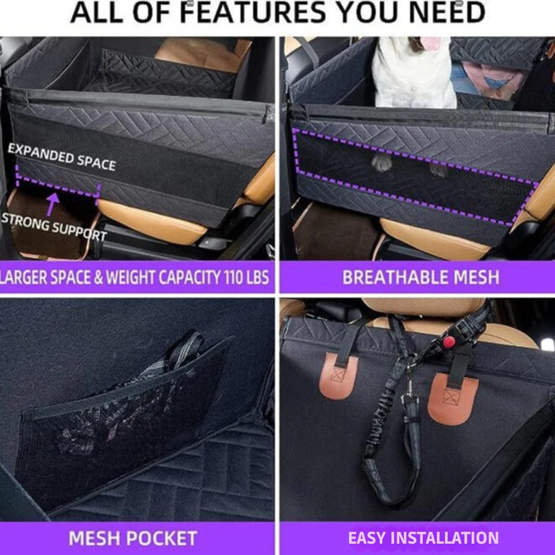 Car Seat Extender for Dogs �C Hard Bottom & Waterproof with Adjustable Straps