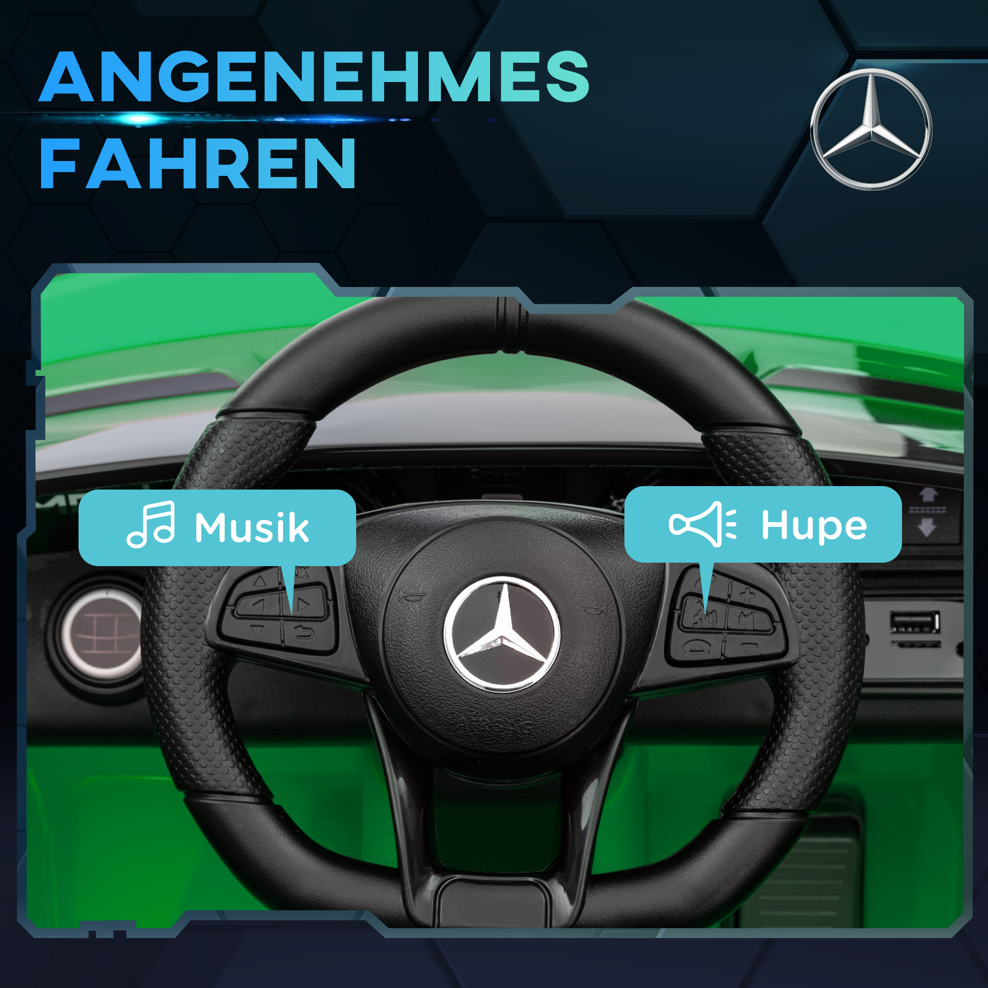 AIYAPLAY Elektrisch Kinderauto, Mercedes, 3-5 km/u, Afstandsbediening, Licht & Muziek, Groen