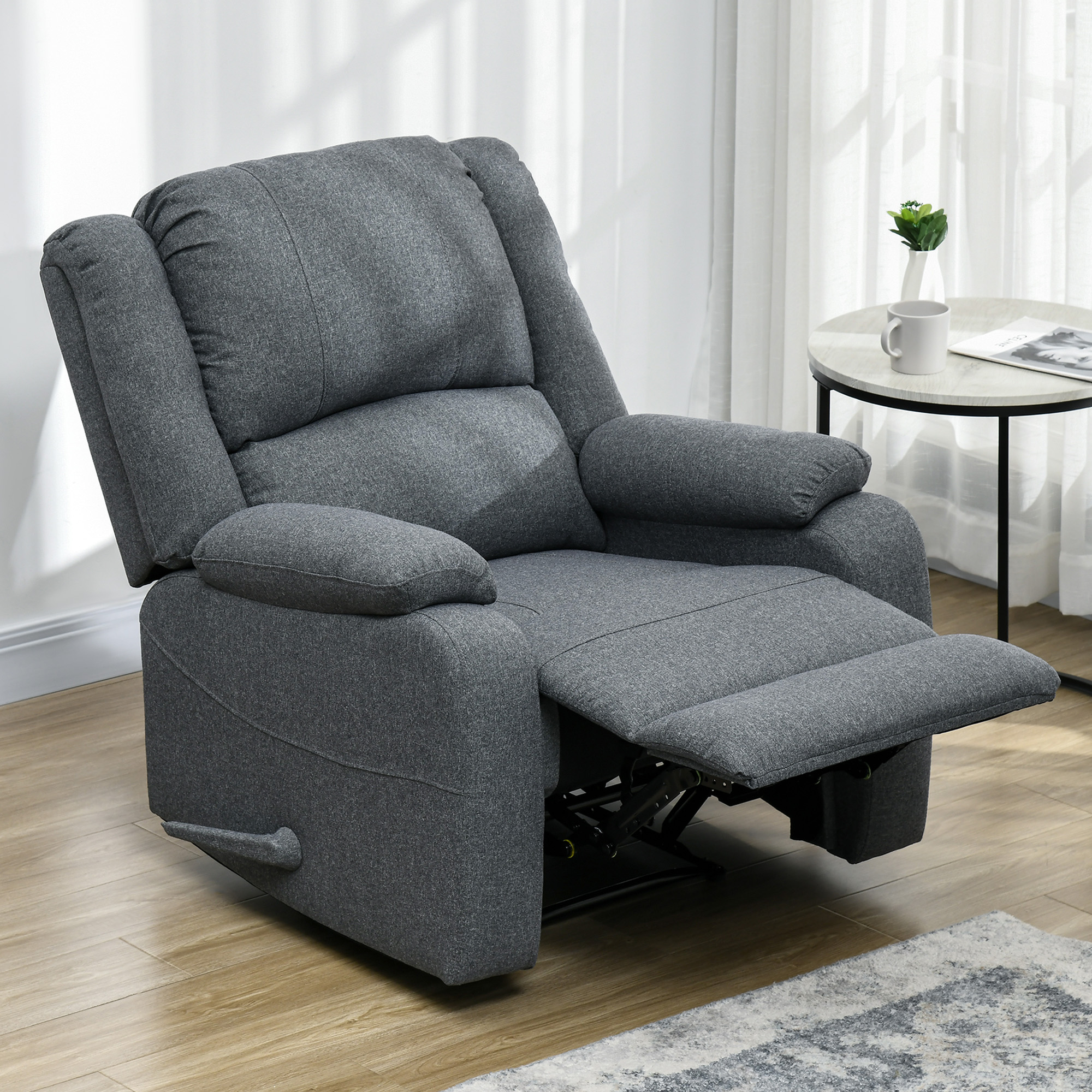 HOMCOM Relaxsessel, Liegefunktion und Fußstütze, verstellbar, bis 150 kg, Stahlrahmen, 90 x 96 x 98 cm, Grau