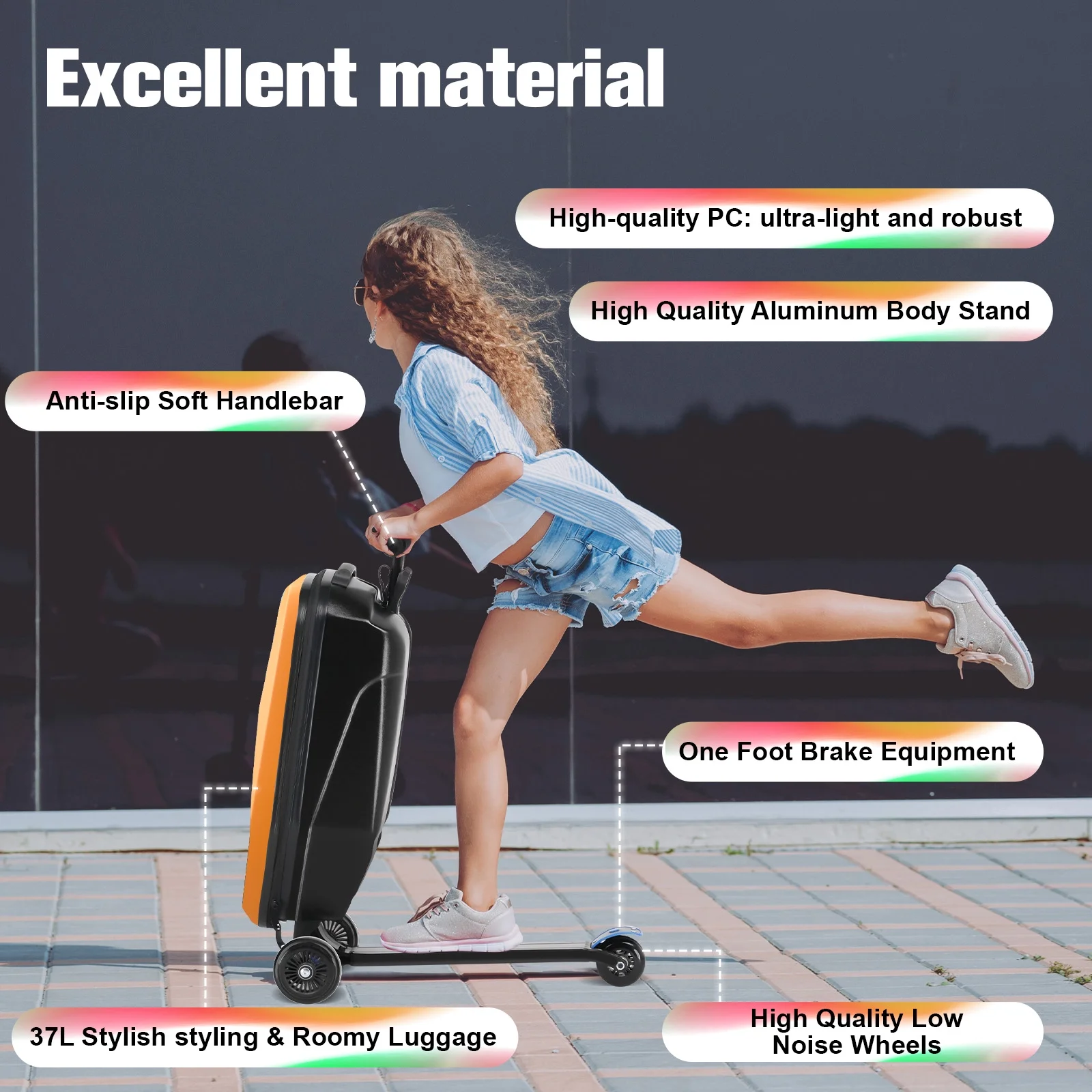 Advwin Scooter Luggage for Kids & Adults, Hardside Ride on Suitcase for Kids Ages 4-15 Multifunctional Lightweight Foldable Carry on Luggage with Wheels Ride on for Children Teenagers, Pink