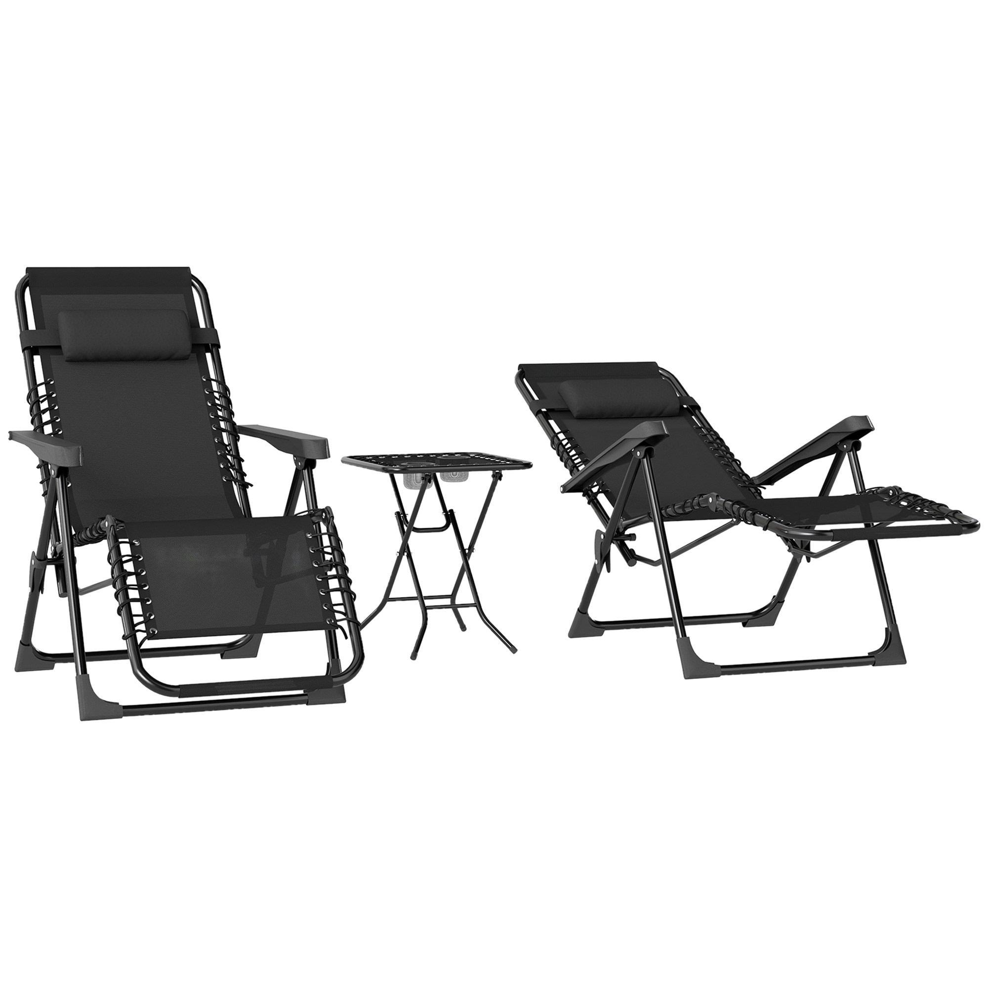 Outsunny Gartenliege Set 3-TLG. Sonnenliege mit Teetisch 2 Liegestühle Kissen, Outdoor Liege 90x56x110 cm Schwarz