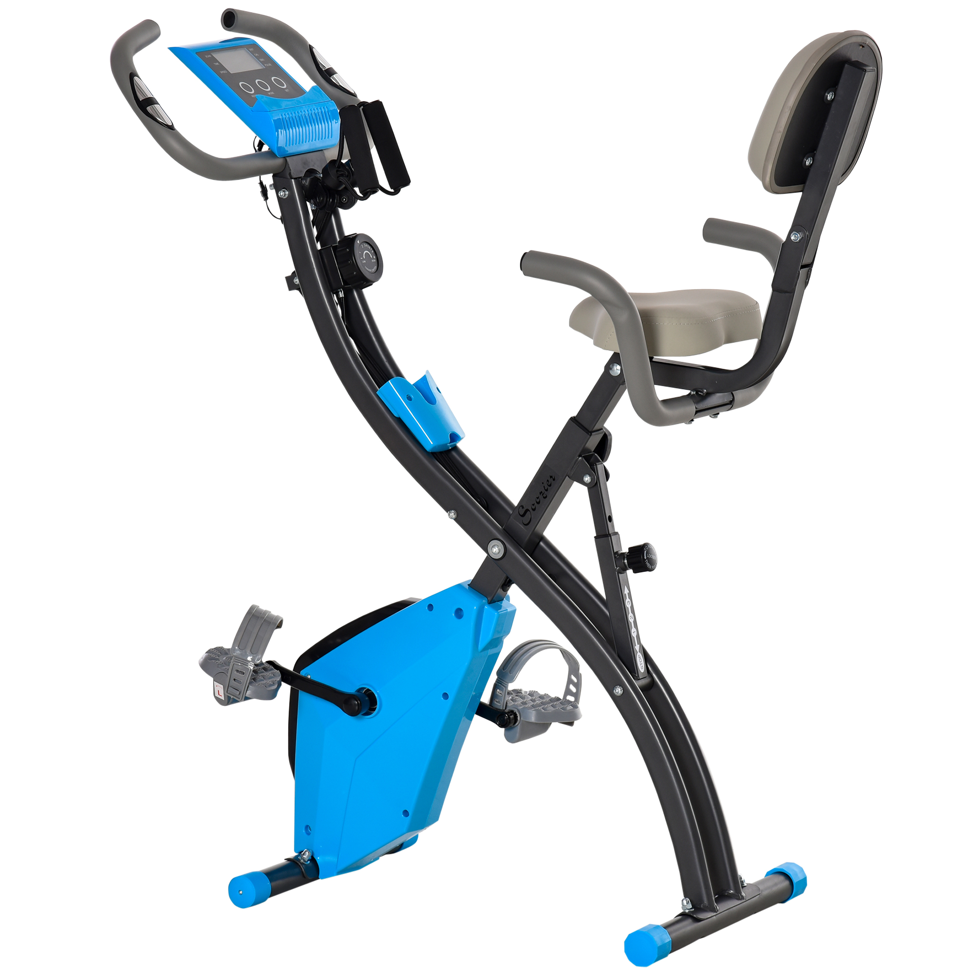 HOMCOM Heimtrainer X-Bike 2-in-1 Fahrradtrainer mit LCD-Display,Pulsmesser, klappbarer Hometrainer Trimmrad mit 8 stufig Magnetwiderstand, 1 Paar Spannseil, Stahl Blau 105x48x118 cm