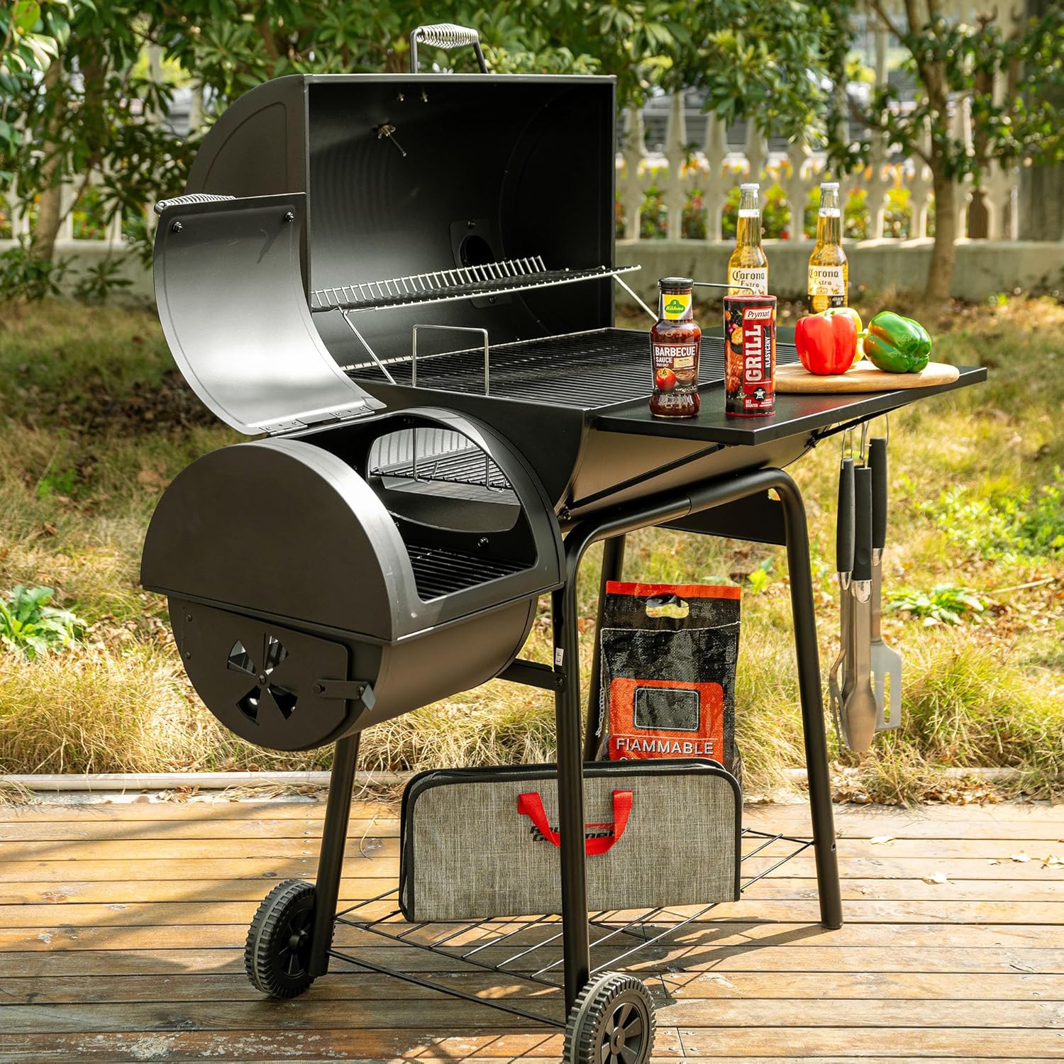 Royal Gourmet CC1830SC Charcoal Grill Offset Smoker with Cover  811 Square Inches  Black  Outdoor Camping