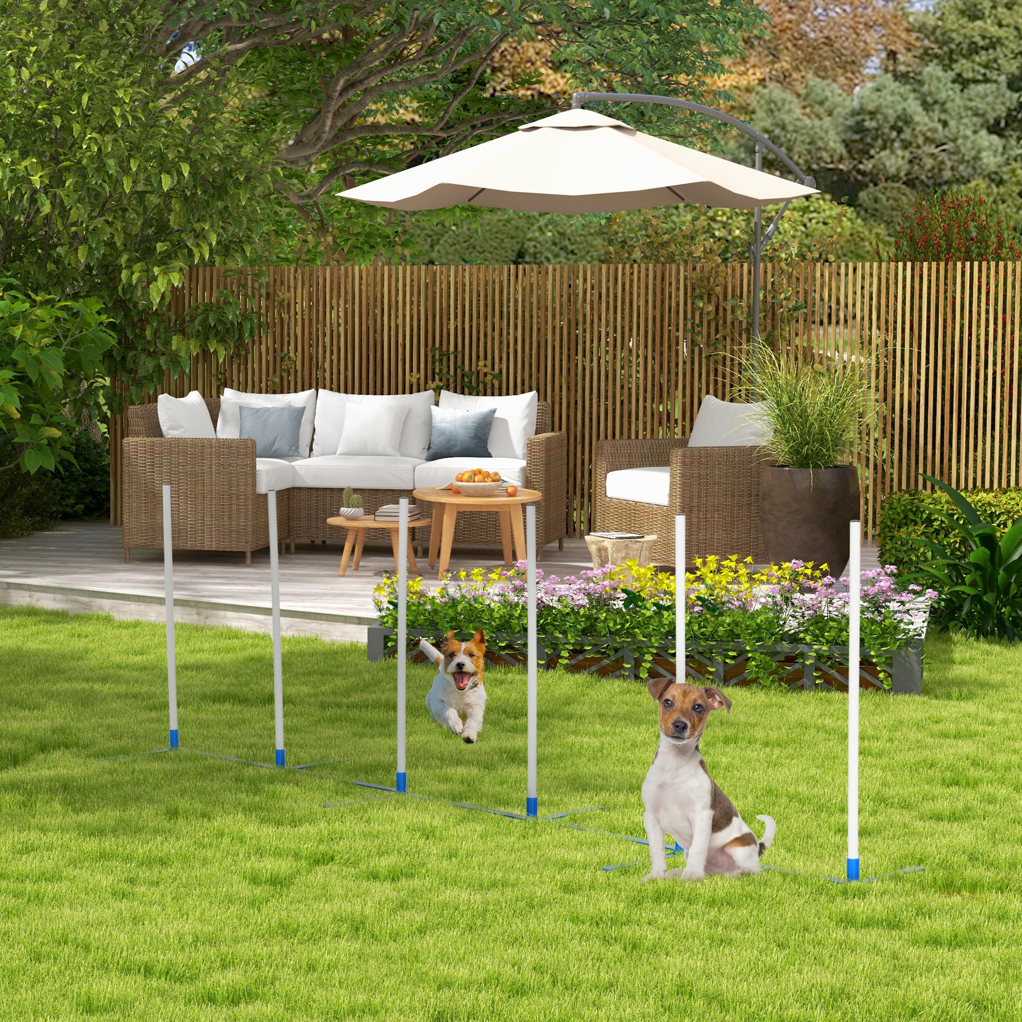 PawHut Agility Set Hunde 6-teiliges Agility-Ausrüstung für Hundetraining klappbar Steckhürdenset mit 6 Slalomstangen Tragetasche Trainingszubehör Koordinationstraining Agilityset für Spiele Training