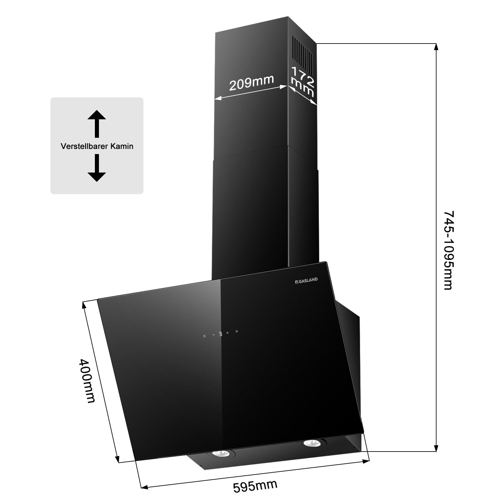Kopffreihaube 60 cm Dunstabzugshaube abzugshaube für Umluft und Abluft Leise A++