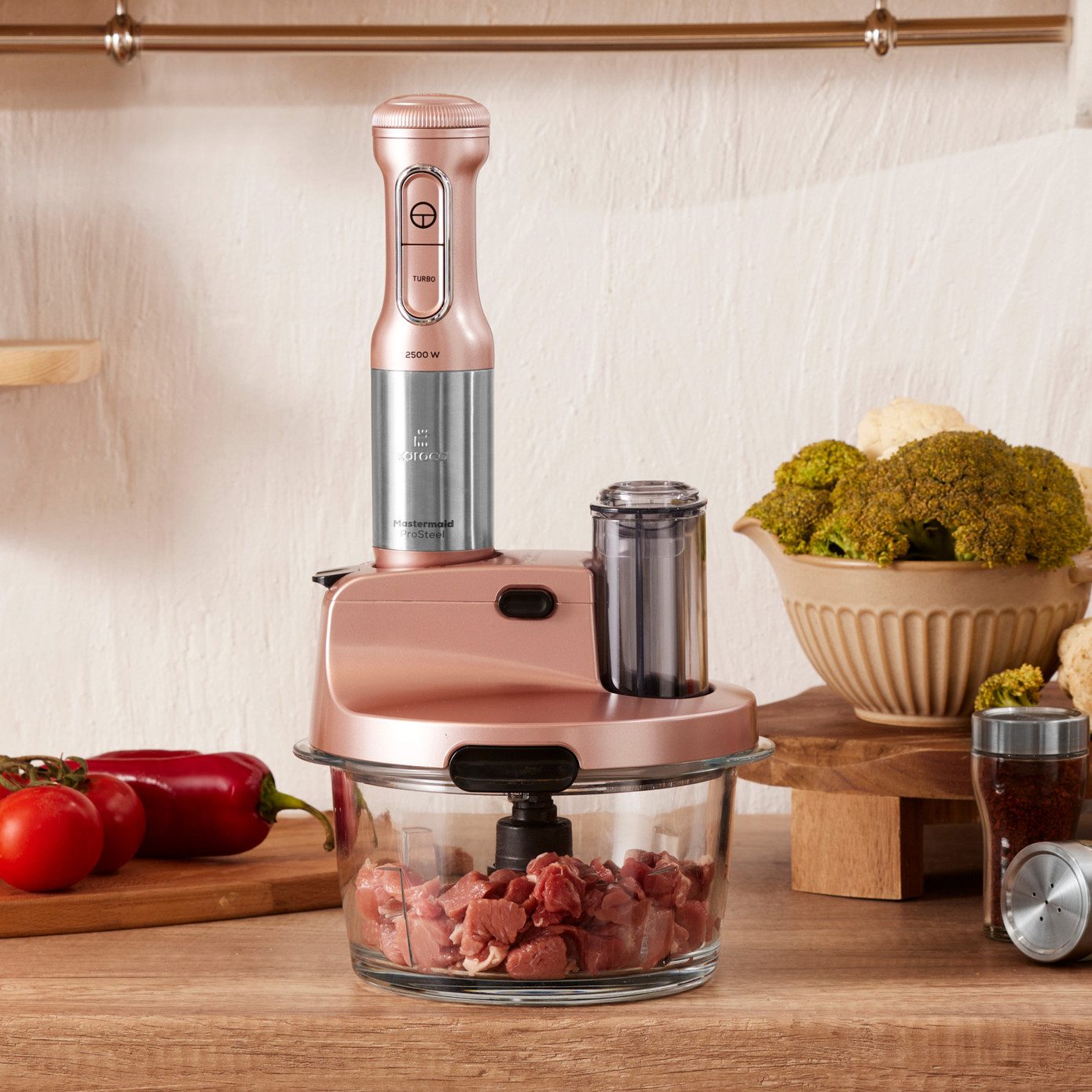 Küchenmaschine Mastermaid Küchenroboter aus Stahlglas Langer Mixer Standmixer Zeerkleinerer 2500 W Rosegold