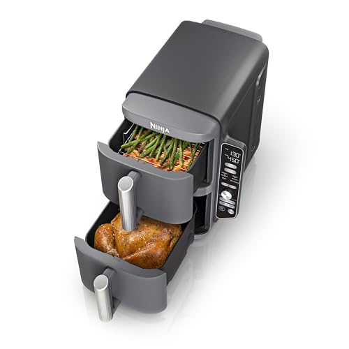 Ninja SL401 DoubleStack XL 2 Basket Air Fryer, DoubleStack Technology Cooks 4 Foods at Once, Compact Design, 10 QT, 6 in 1, Smart Finish & Match Cook, Air Fry, Broil, Bake, Easy Meals, Easy Clean,Grey : Home & Kitchen