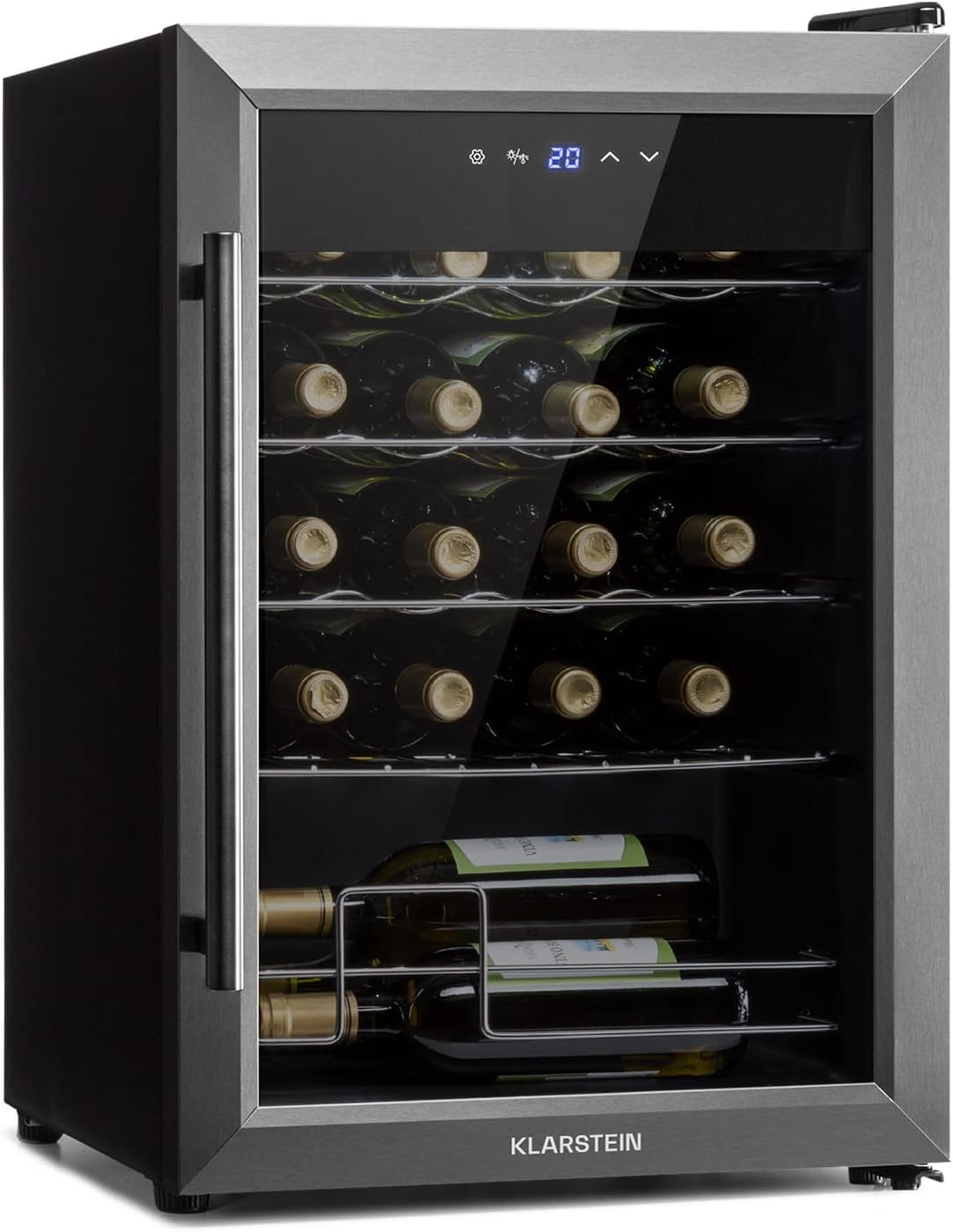 Klarstein Ultimo Uno - Wine Cellar, Double Temperature Wine Cellar, Wine Fridge with Temperature: 5-18°C, Touch Control Panel, Space for 20 Bottles, Vol. 53 Litres, Black