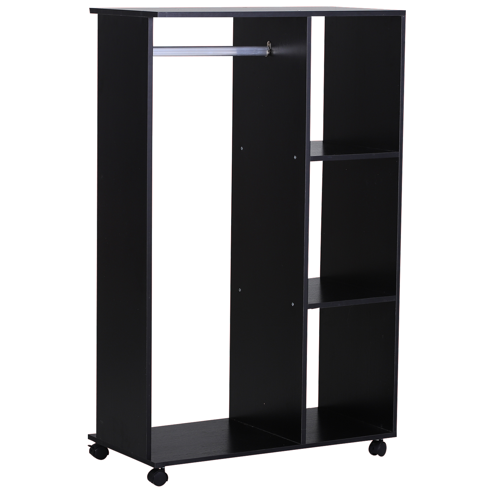 HOMCOM Kleiderschrank auf Rollen, mobile Garderobe, Garderobenschrank, Rollbarer Kleiderständer, 80 x 40 x 128 cm, Schwarz