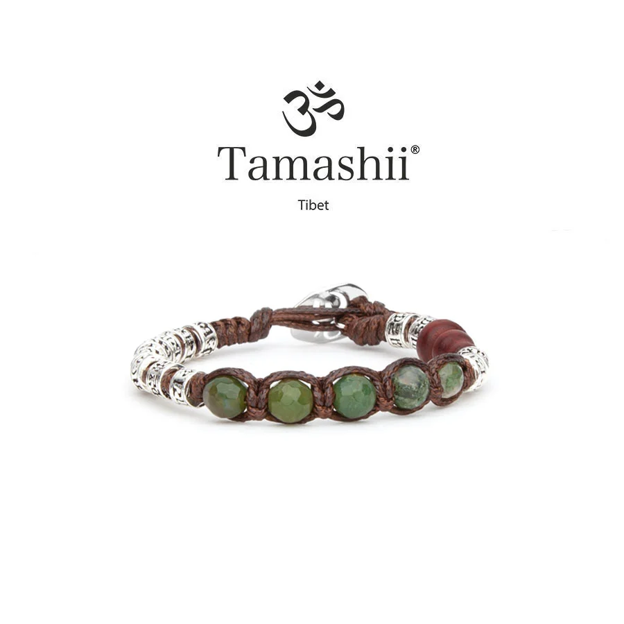 Bracciale Tamashii in argento e agata muschiata sfaccettata BHS924-S4-17