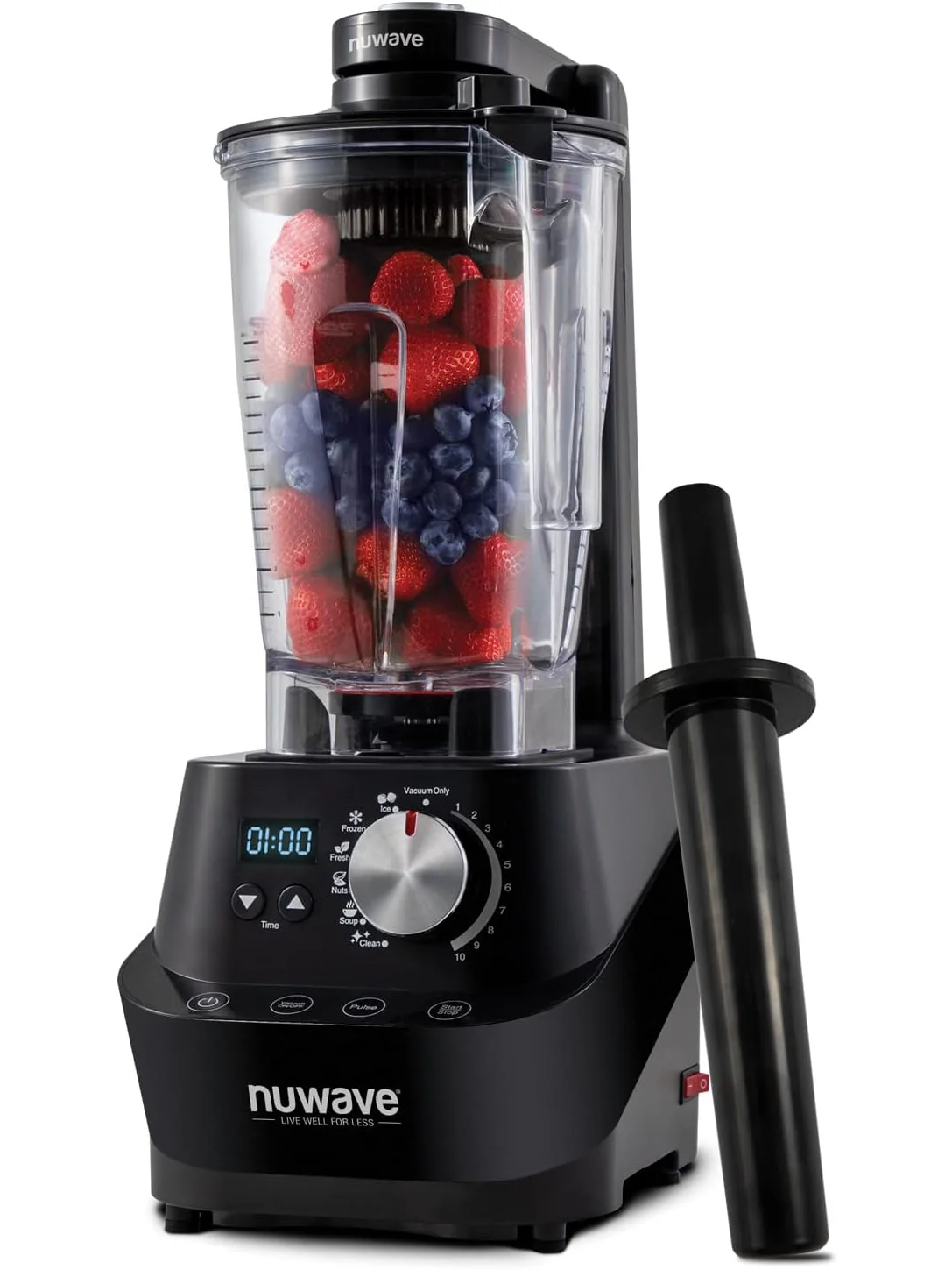 NuWave Moxie Commercial Blender, Smoothie Blender with 2.5HP Motor, Professional Grade, Self-Cleaning - 6 presets & 10 Speed Settings for Shakes, Smoothies, Nut Butters, Crushed Ice,Black, Grey
