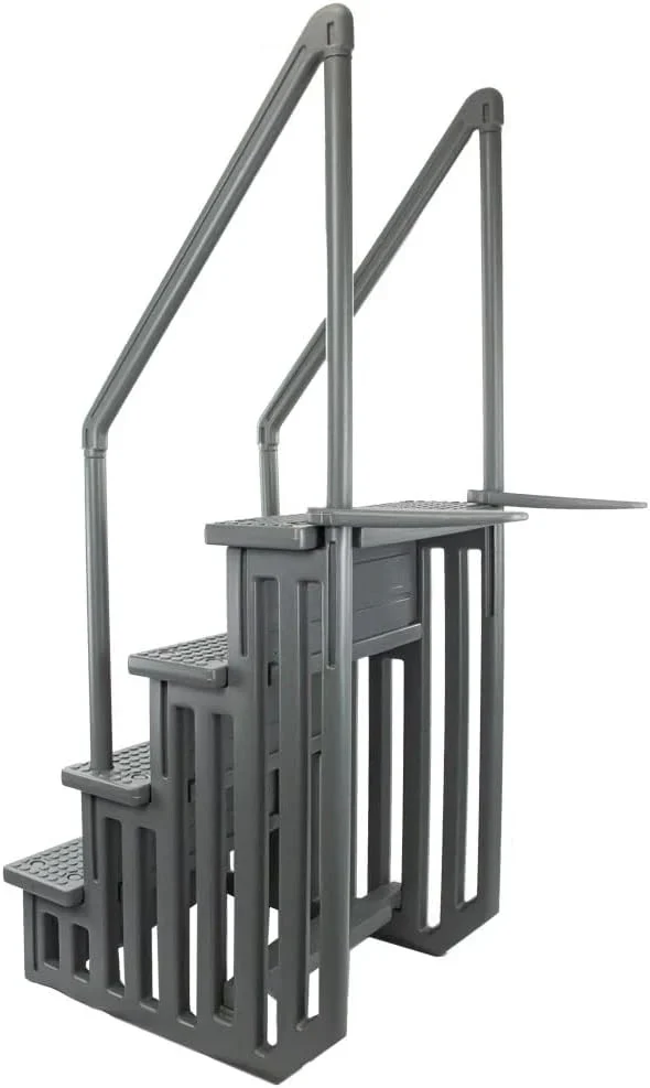 Non-slip entry steps for pools | Grey | For above-ground pools | Can be installed on terraces with a height of 122 to 137 cm | Load capacity up to 136 kg