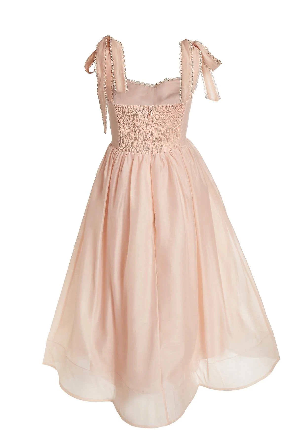 Dusty-Peach Tie-Strap Midi-Dress