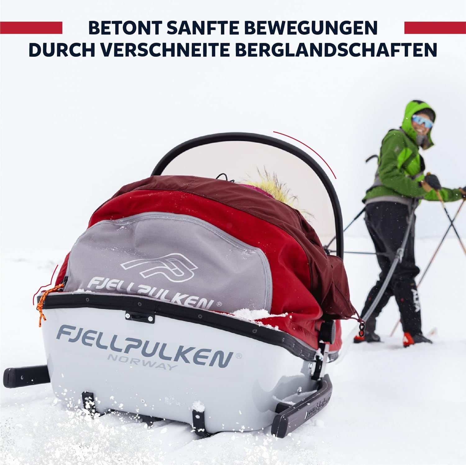 Kinder Pulk Schneeschlitten mit Gurt & Deichsel – Sicherer Premium Winterschlitten für Skifahren, Wandern, Trekking & Freizeit