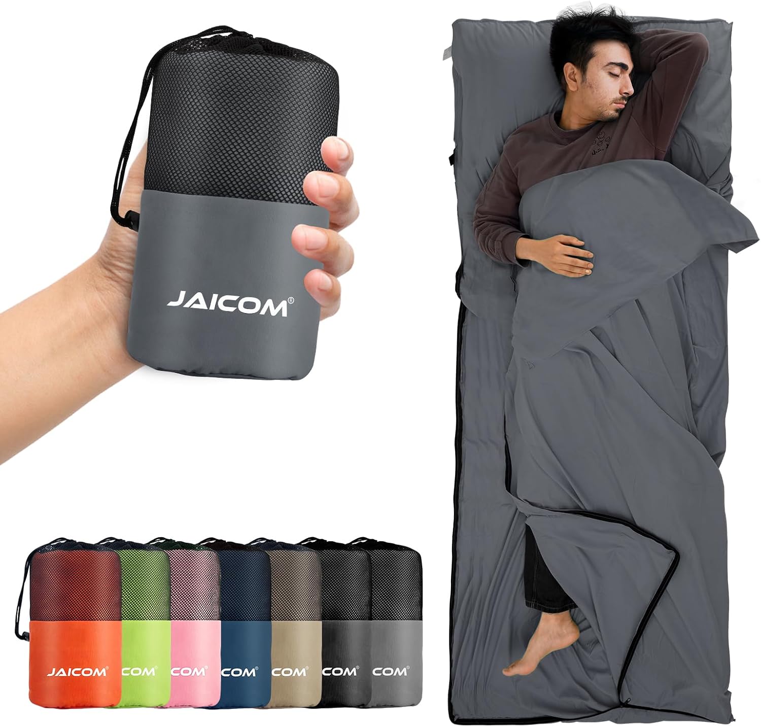 JAICOM Sacco Lenzuolo Sacco a Pelo, Sacco Lenzuolo da Viaggio Ultraleggero e Compatto, 220x90cm, Ideale per il campeggio, l'escursionismo, l'ostello e i viaggi di lavoro