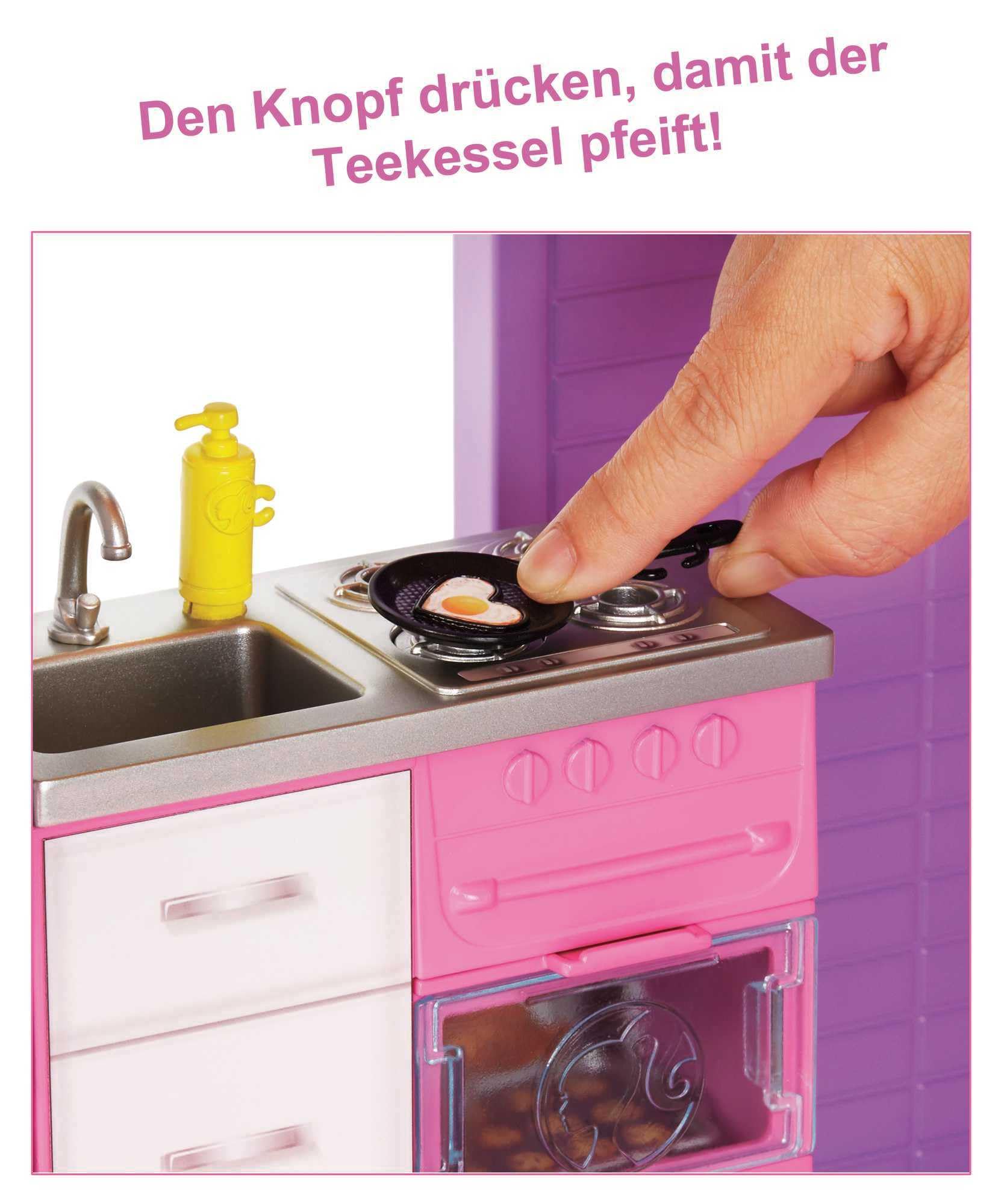 Barbie Puppenhaus Traumvilla möbliert 3 stöckig 8 Zimmer Pool Rutsche Aufzug 70 Accessoires ab 3 Jahre GNH53