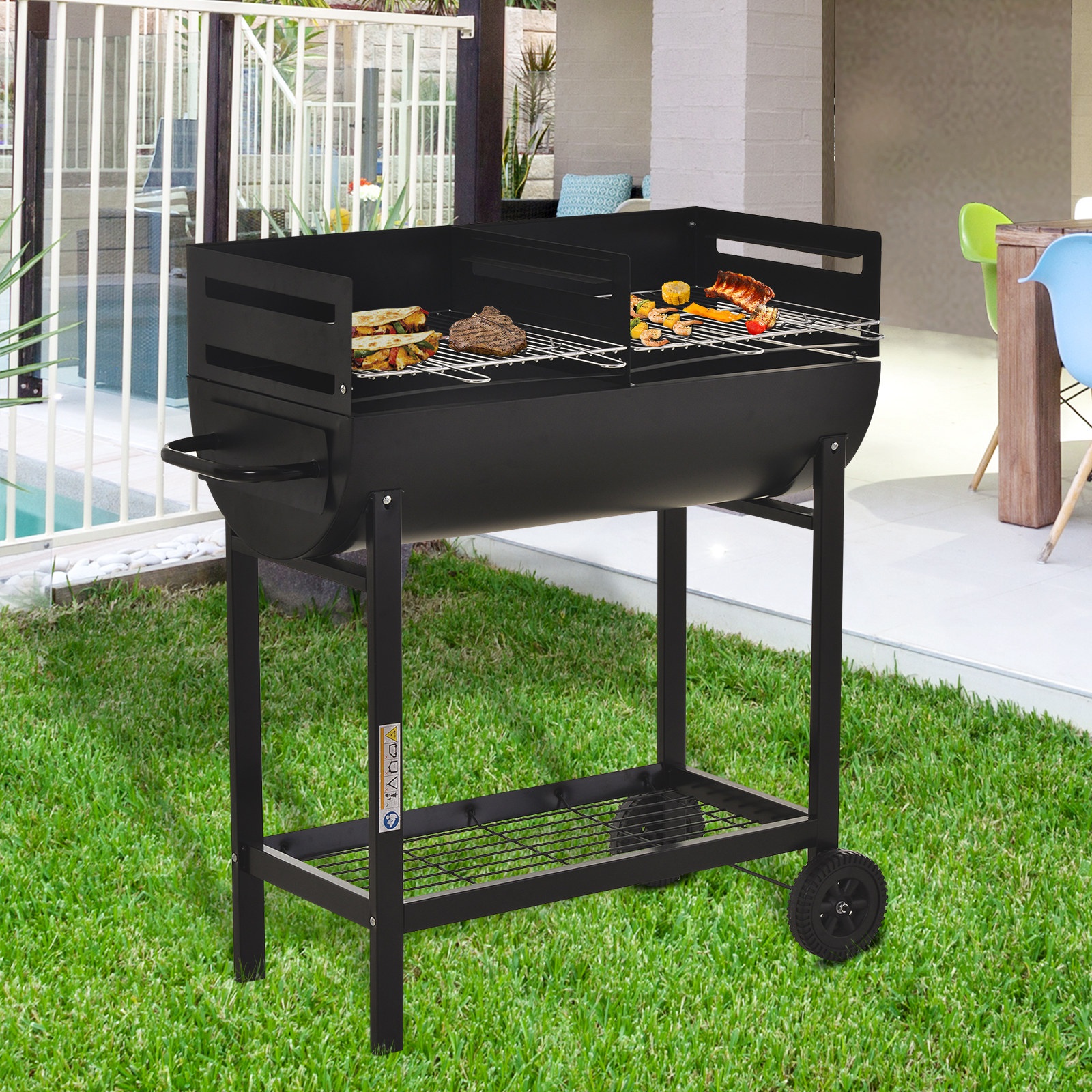 Outsunny® Grillwagen Grillstation Standgrill mit Windschutz 2 x Grillrost höhenverstellbar