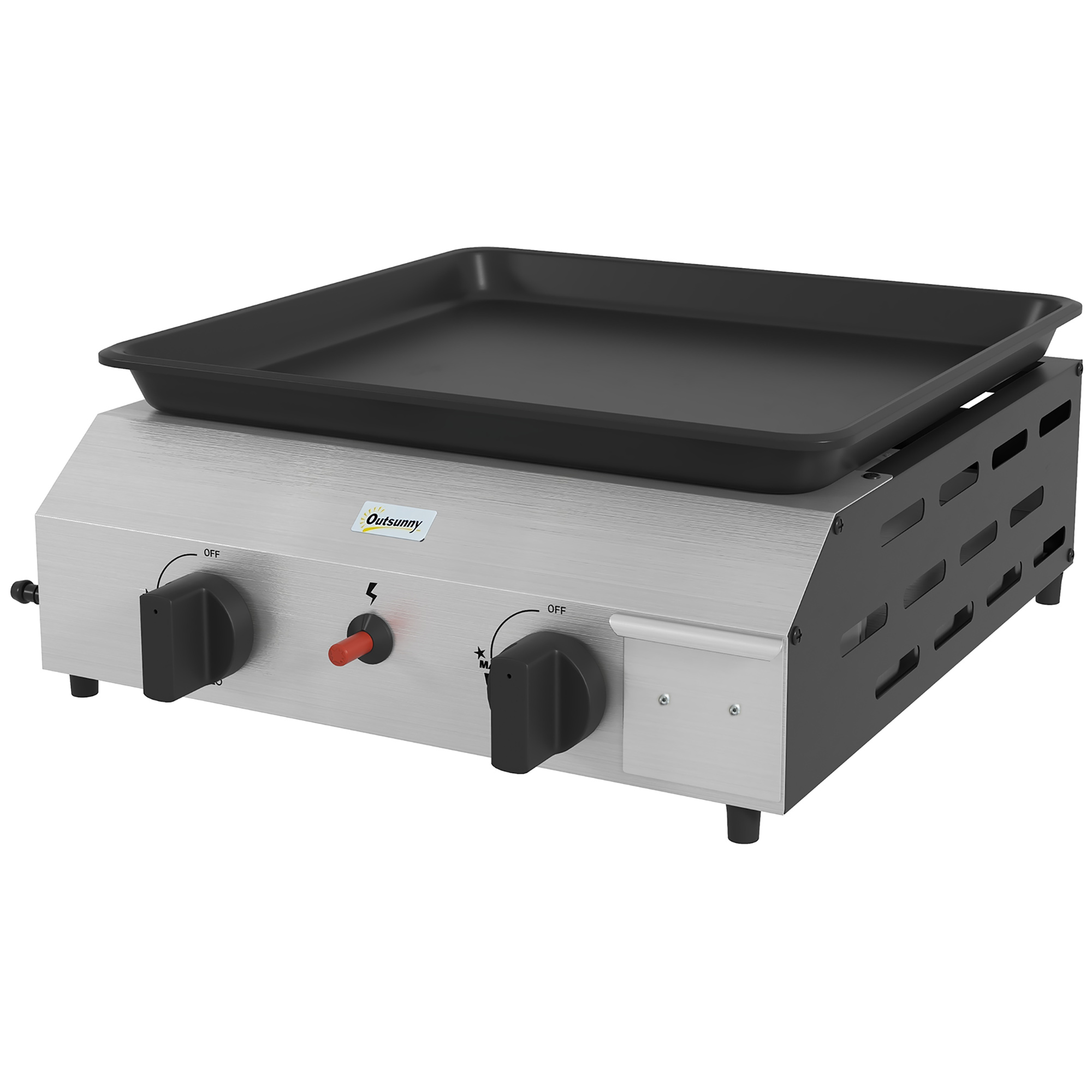 Outsunny Gasgrill aus emailliertem Edelstahl mit 2 Brennern, 4,8 kW, antihaftbeschichtete große Grillfläche 40L x 34B cm, transportabel