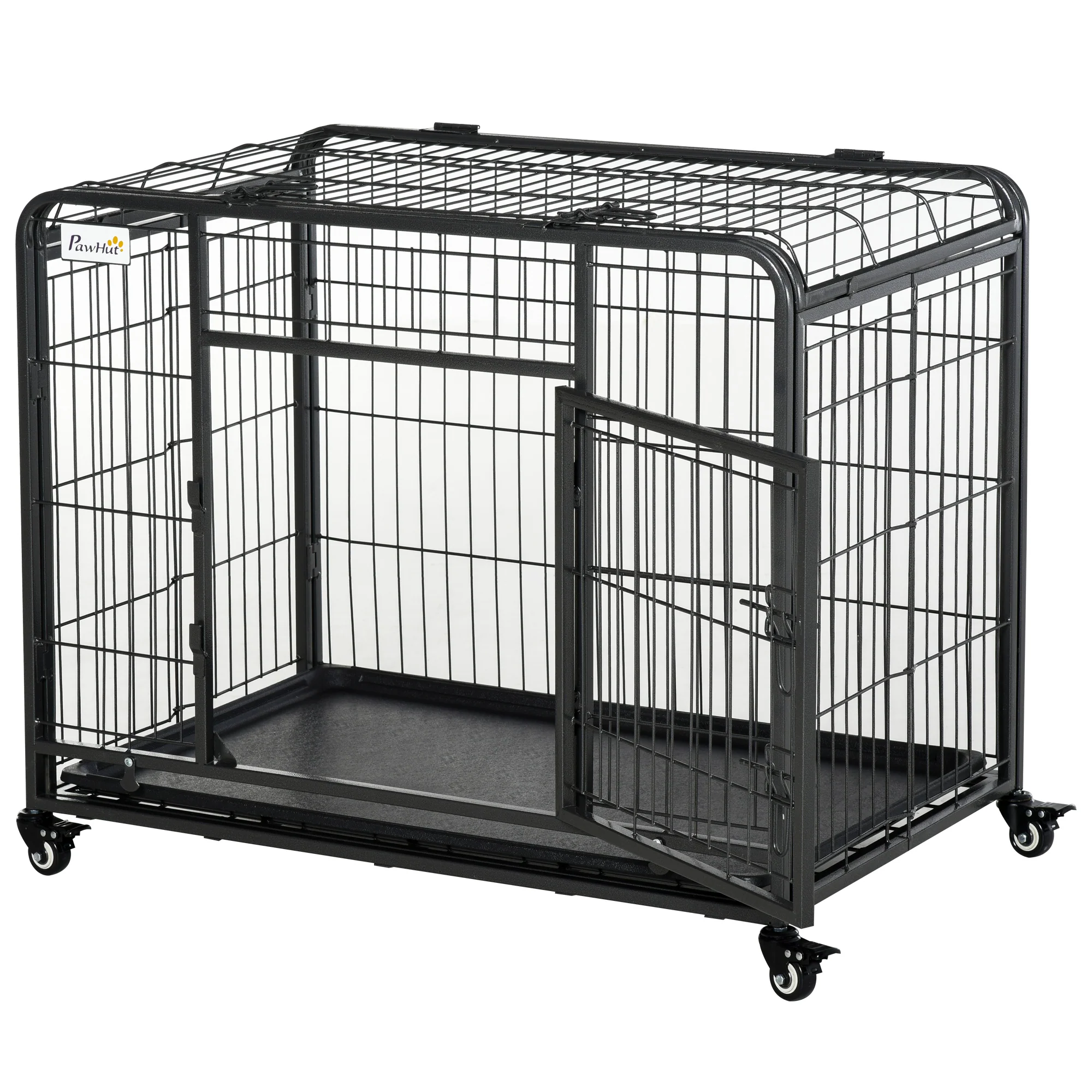 Easycomfort Kennel Gabbia per Cani Pieghevole Doppia Porta con Blocco 4 Ruote con Freno e Fondo Rimovibile, 109.5x71x78cm