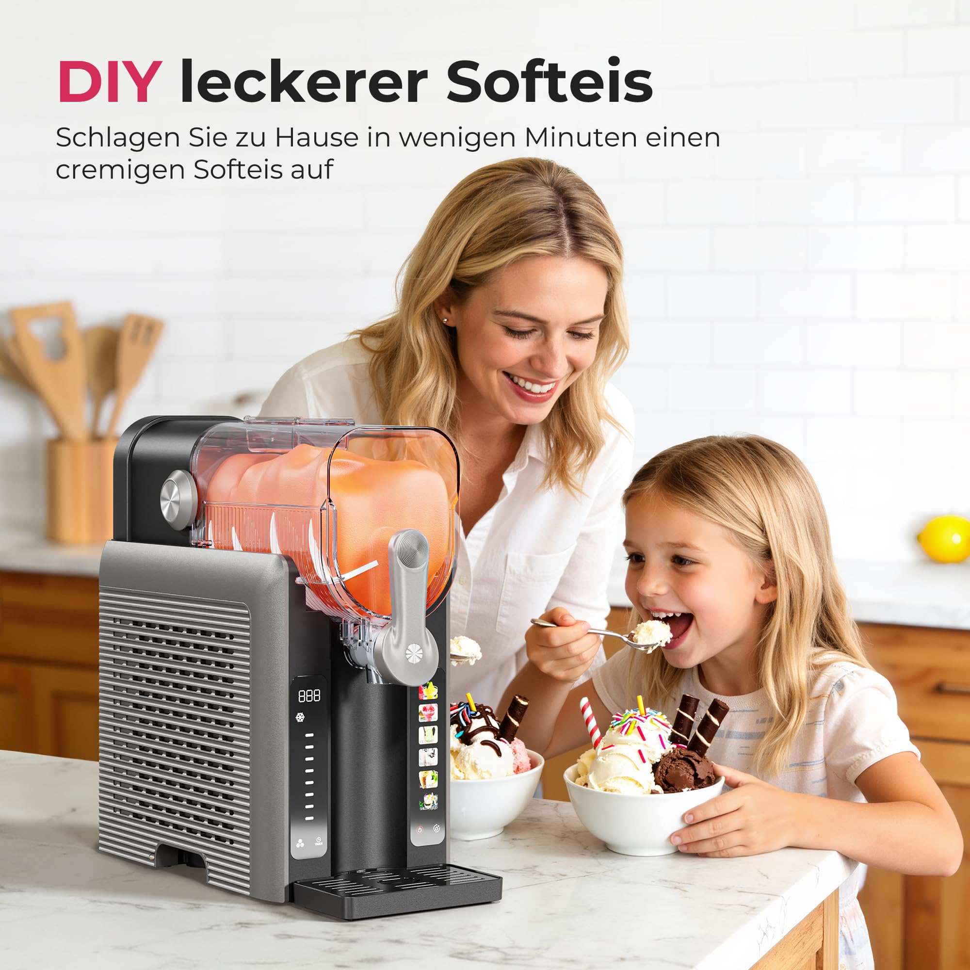 Slush-Eismaschine mit 6 Modi und 8 Stufen, 2,6 L für Slush, Eiscreme, Frappé und Milchshake, selbstreinigend