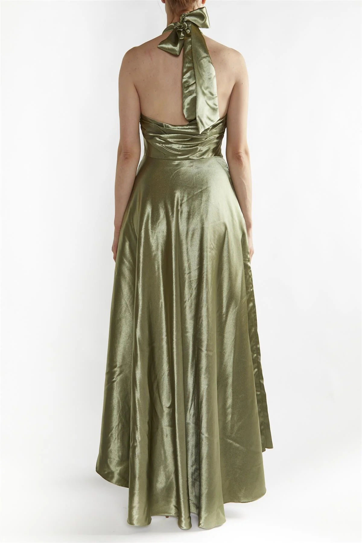 Cleo Sage-Green Halterneck Bias-Cut Maxi-Dress