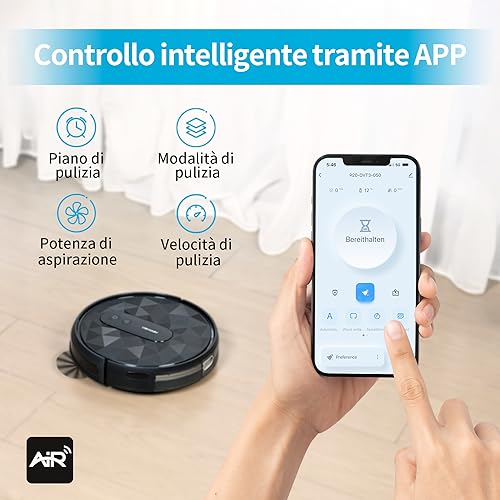 AIRROBO Robot Aspirapolvere, Potente Silenzioso Aspirapolvere Robot, WiFi/APP/Telecomando, Design Sottile, Ideale per Peli di Animali, Moquette e Pavimento Duro, P20 : Casa e cucina