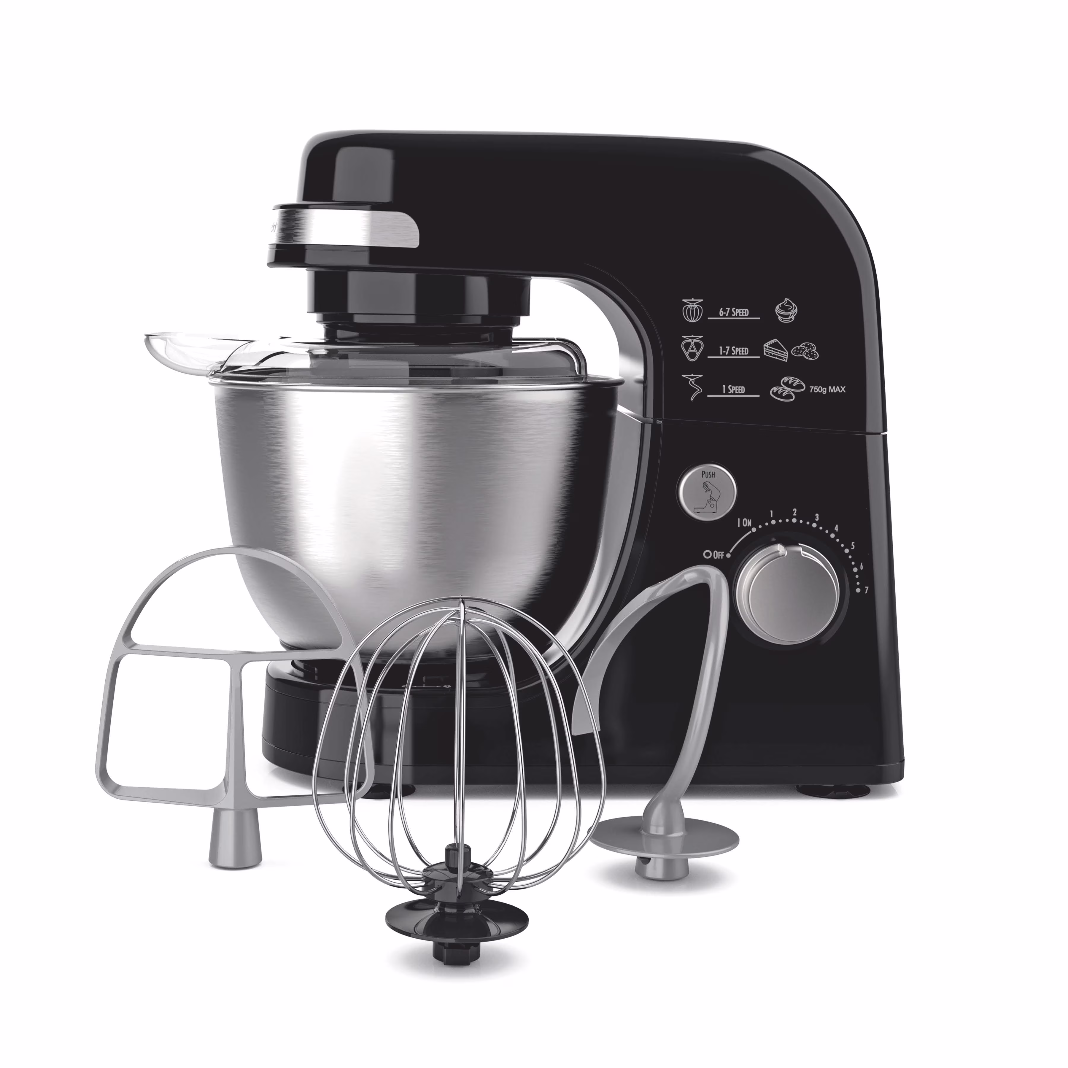 Hamilton Beach 4 Quart Stand Mixer for Kitchen, 7 Speeds, Tilt-Head, Dough Hook, Whisk & Flat Beater, White
