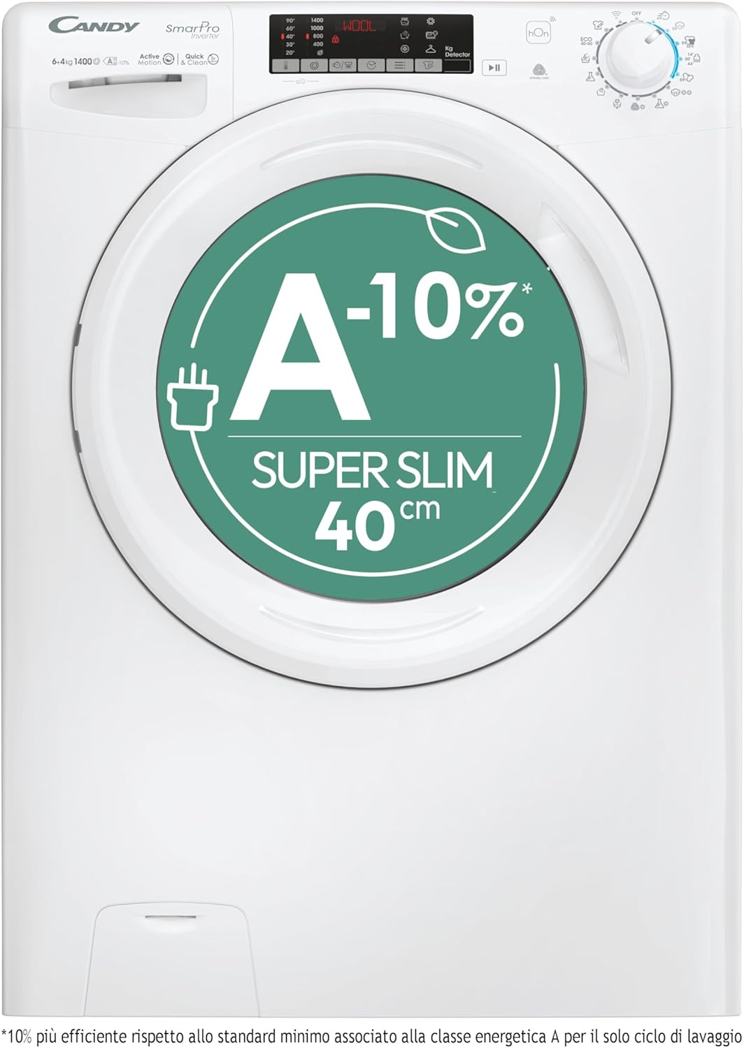 Candy Smart Pro Inverter Lavasciuga Slim 6+4 Kg, Libera Installazione, 1400 Giri, Classe A-20%, Programmi Rapidi, Connessa, App hOn, AxLxP 85x60x45, Bianca - COW 4644TWM61-S