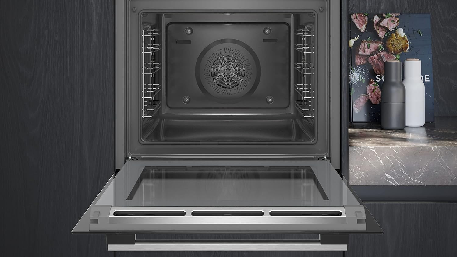 Siemens EQ211KAAB Einbau-Herd-Set iQ300, Integrierbare Herd-Kochfeld-Kombination 60 cm breit, Schnellaufheizung, granit Glanz Emaille, 3D Heißluft, Bräterzone, Schwarz