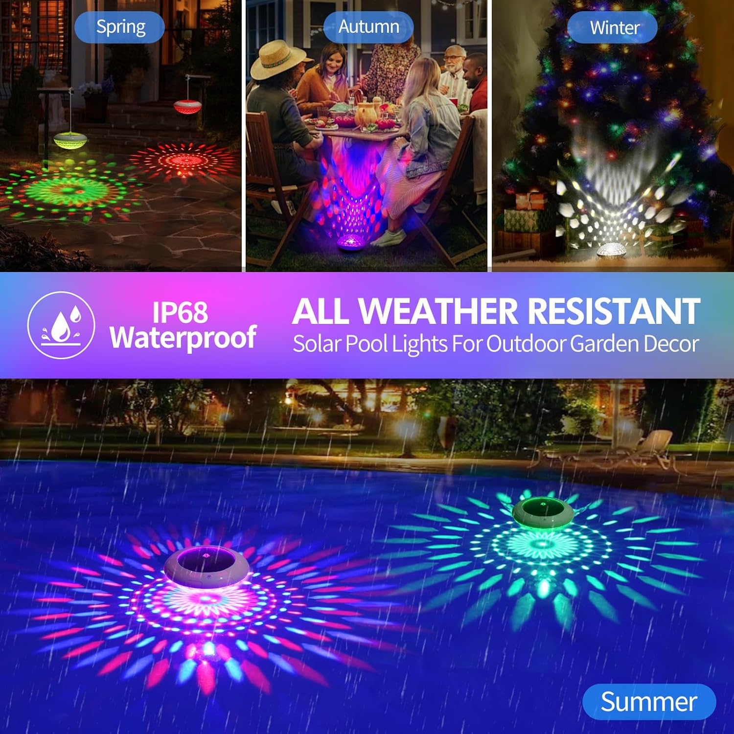 Schwimmende Poolleuchten mit Fernbedienung, 16,5 cm RGB-Farbwechsel, Solar-Pool-Lichter, die mit 9 dynamischen Beleuchtungen schwimmen, IP68 wasserdicht, hängbar, solarbetriebenes Licht für