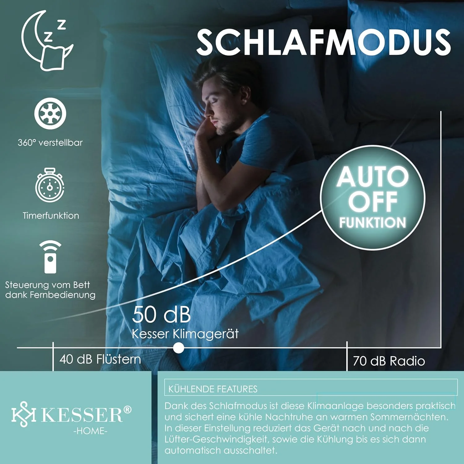 KESSER? Mobiele airco 4-in-1 koelen | Luchtontvochtiger ventileren | Ventilator 9000 BTU/u 1005W | Mobiele airconditioning met montagemateriaal, afstandsbediening & timer | Nachtmodus & 360�� wielen