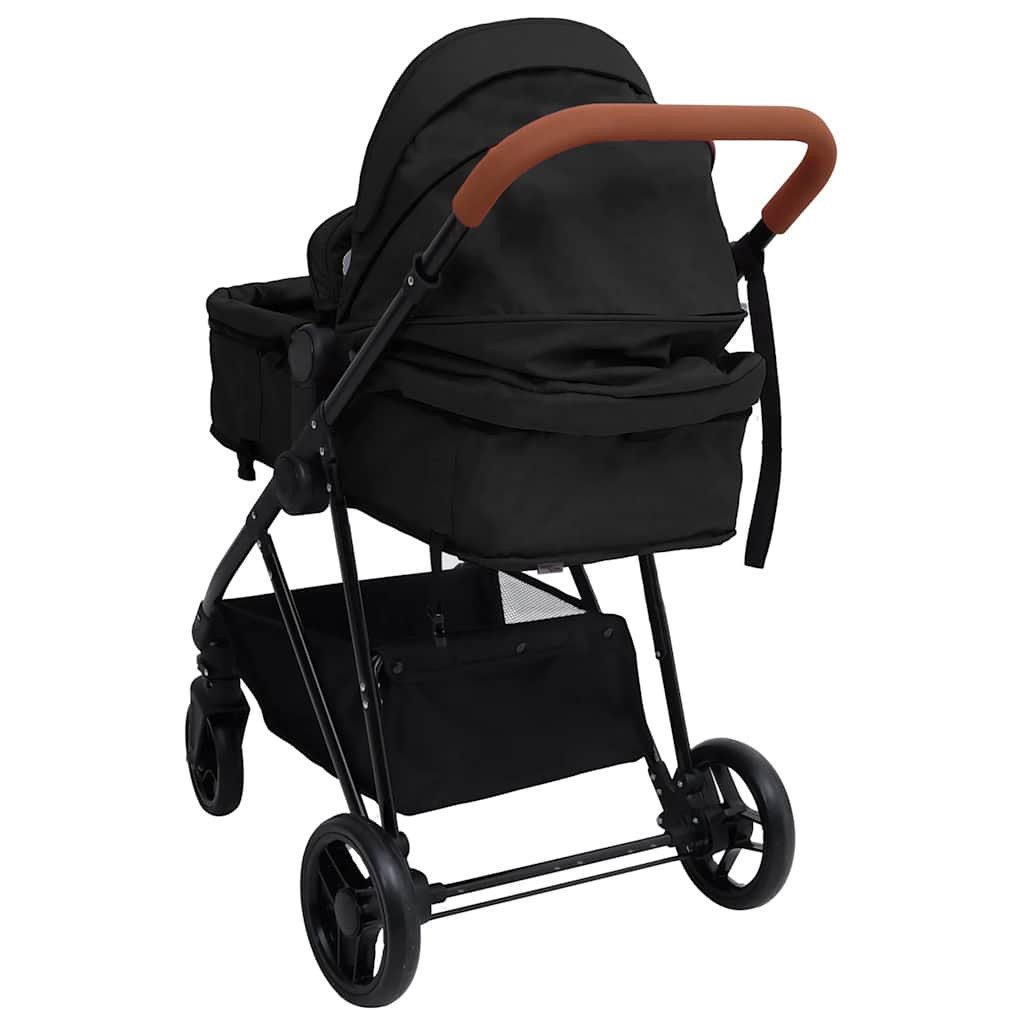 Kinder-Buggy 3-in-1 Kinderwagen Anthrazit und Schwarz Stahl