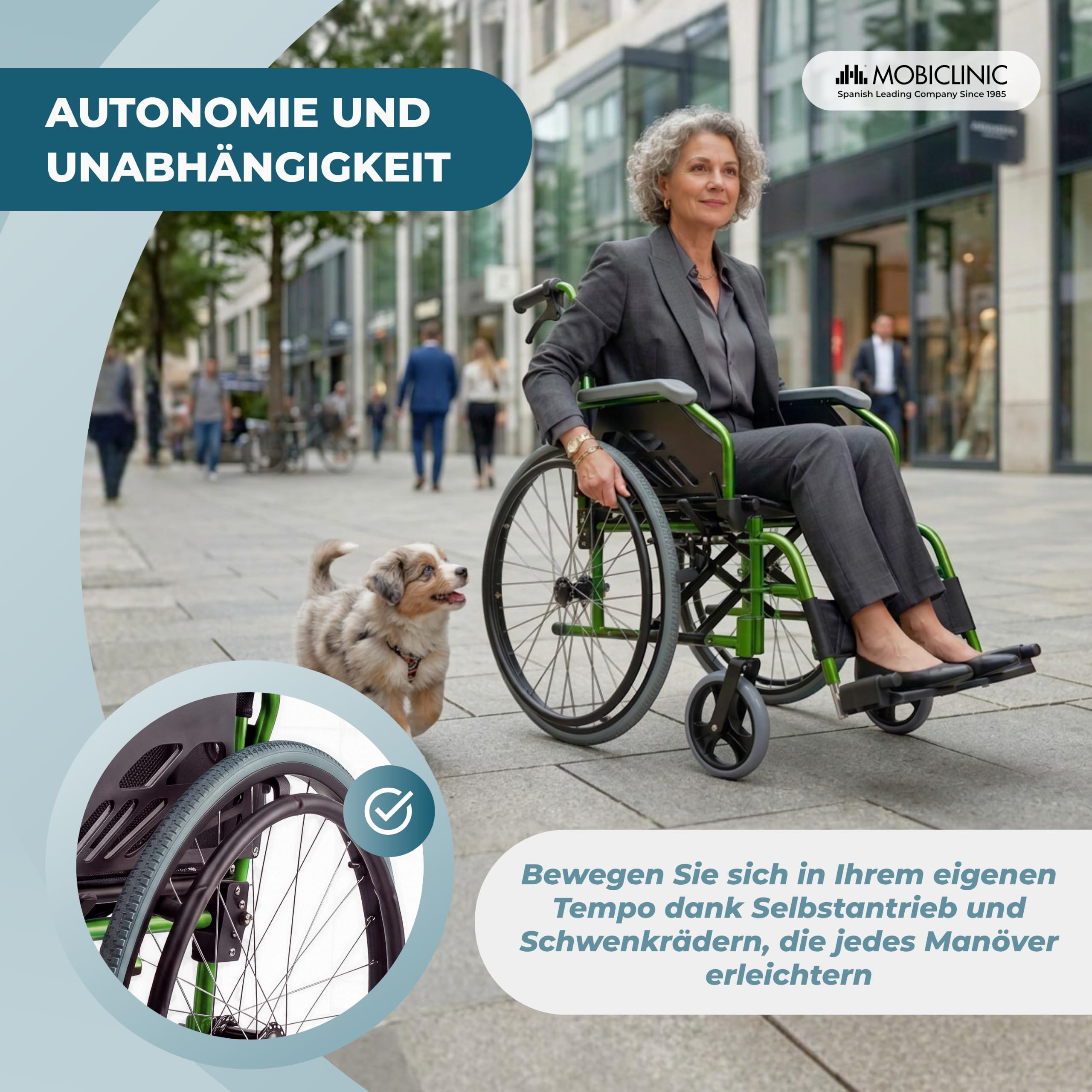 Faltbarer Rollstuhl aus Aluminium, selbstfahrend, mit klappbarer Rückenlehne und Armlehnen, abnehmbaren Fußstützen und doppeltem Bremssystem, bis 110